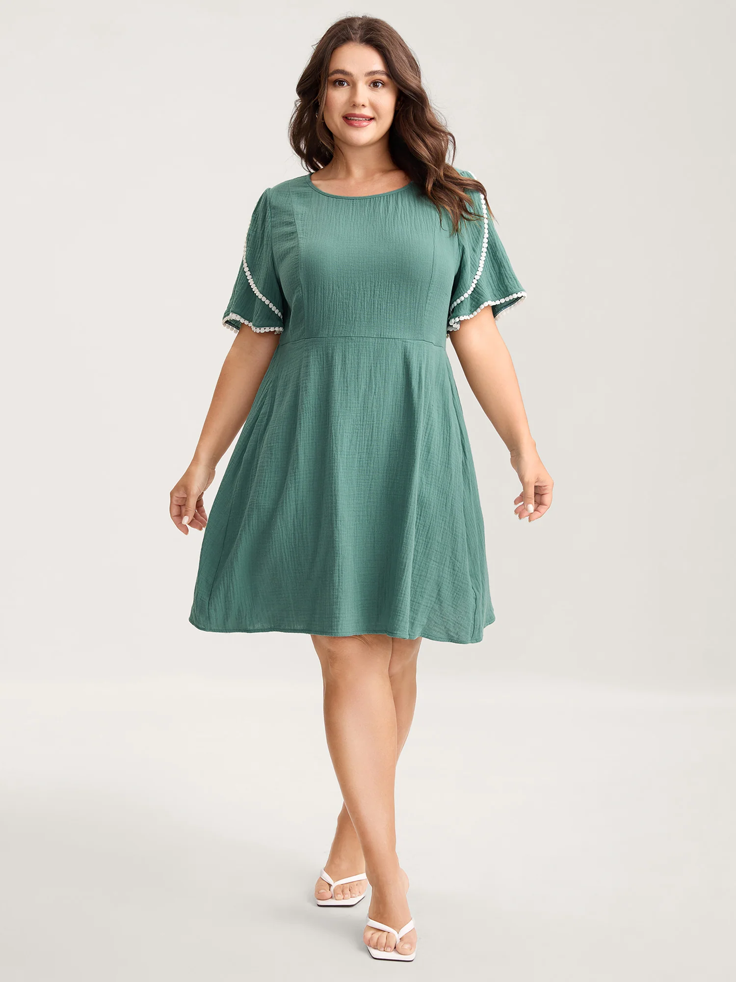 Pure Cotton Textured Lace Trim Midi Dress - Image 3