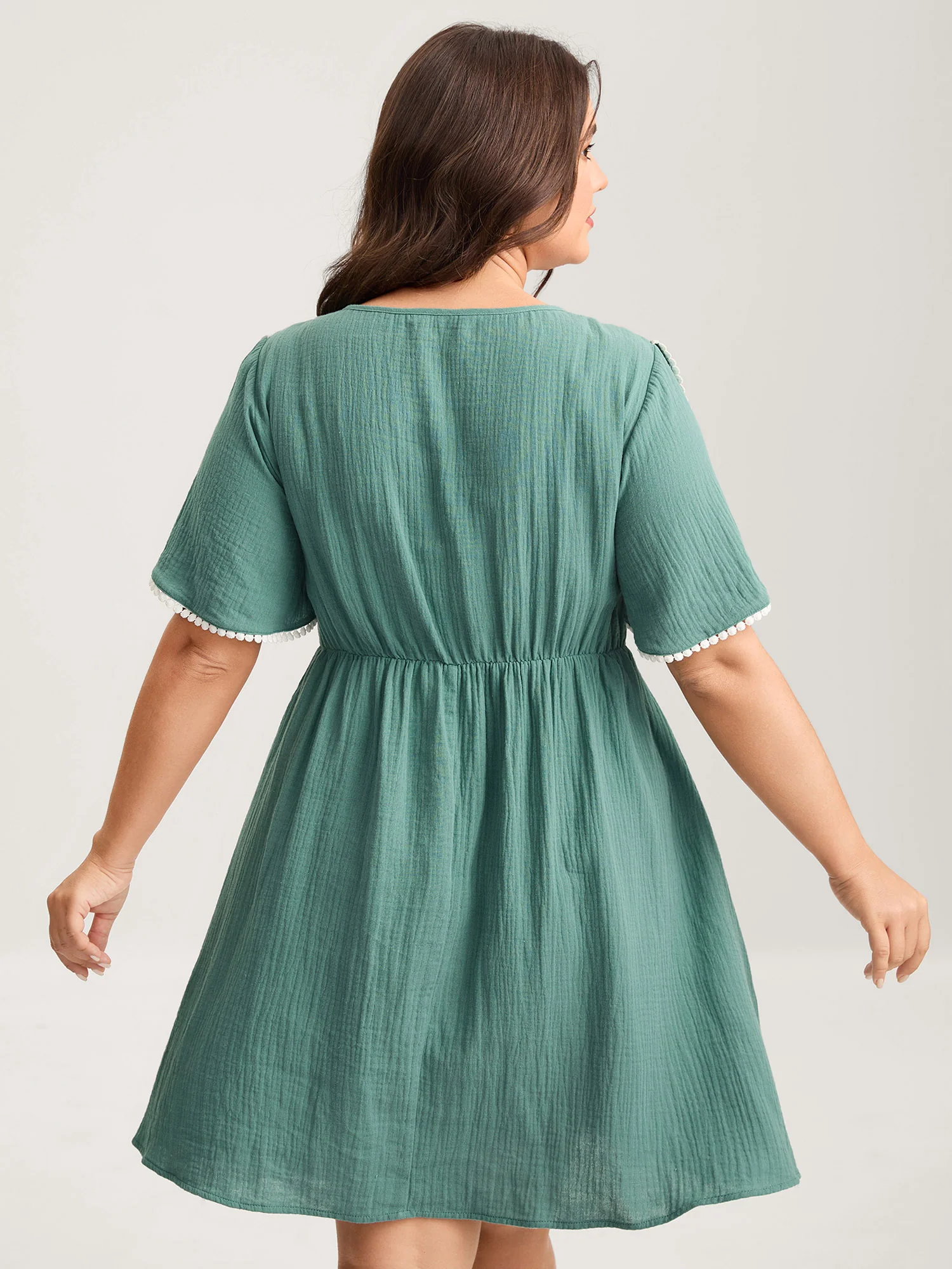 Pure Cotton Textured Lace Trim Midi Dress - Image 4