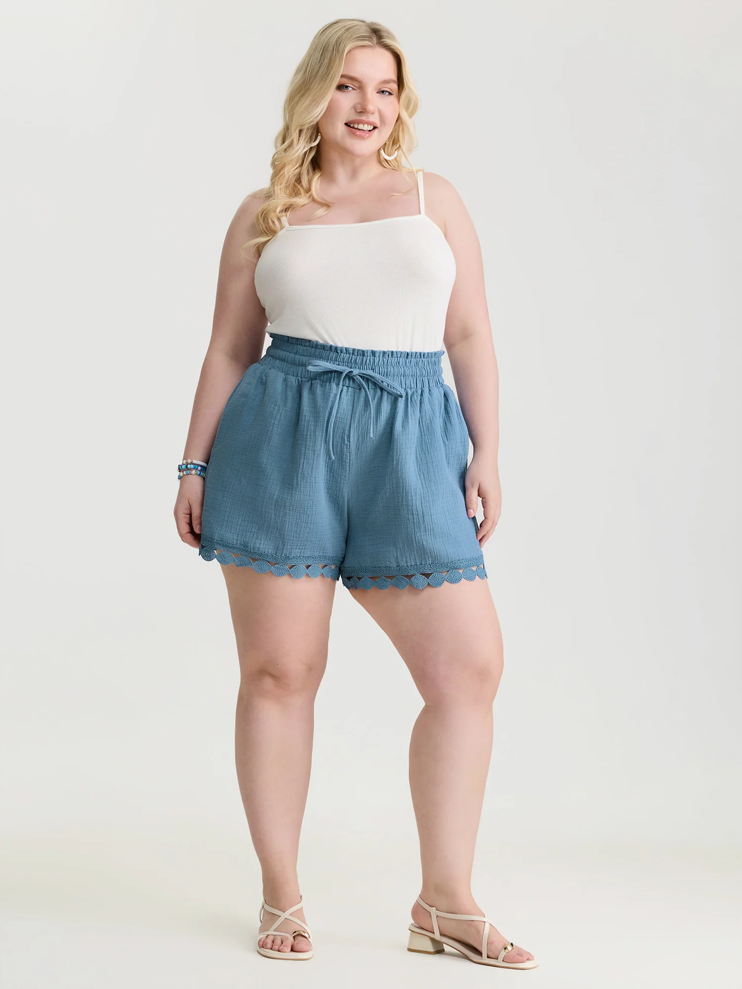 Pure Cotton Textured Lace Trim Shorts