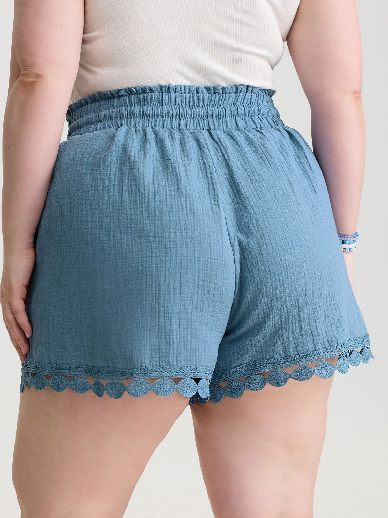 Pure Cotton Textured Lace Trim Shorts - Image 5
