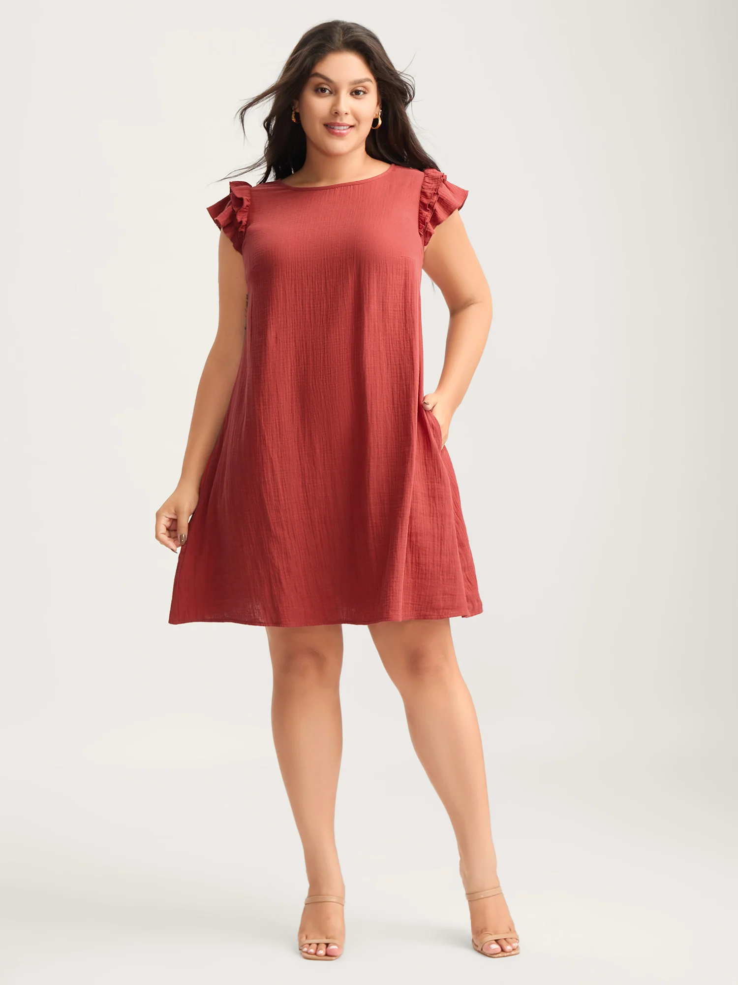Pure Cotton Textured Ruffled Midi Dress - Image 3