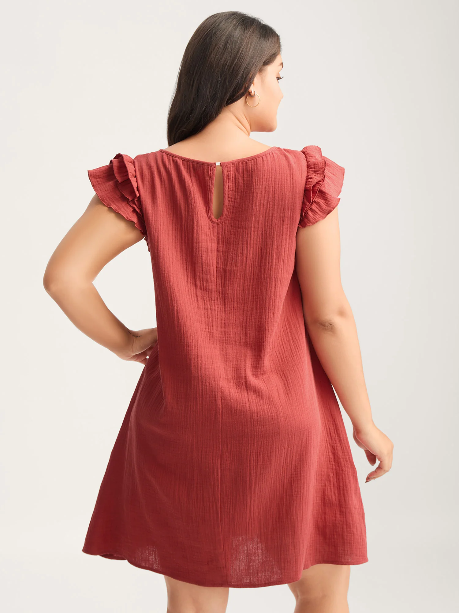 Pure Cotton Textured Ruffled Midi Dress - Image 4