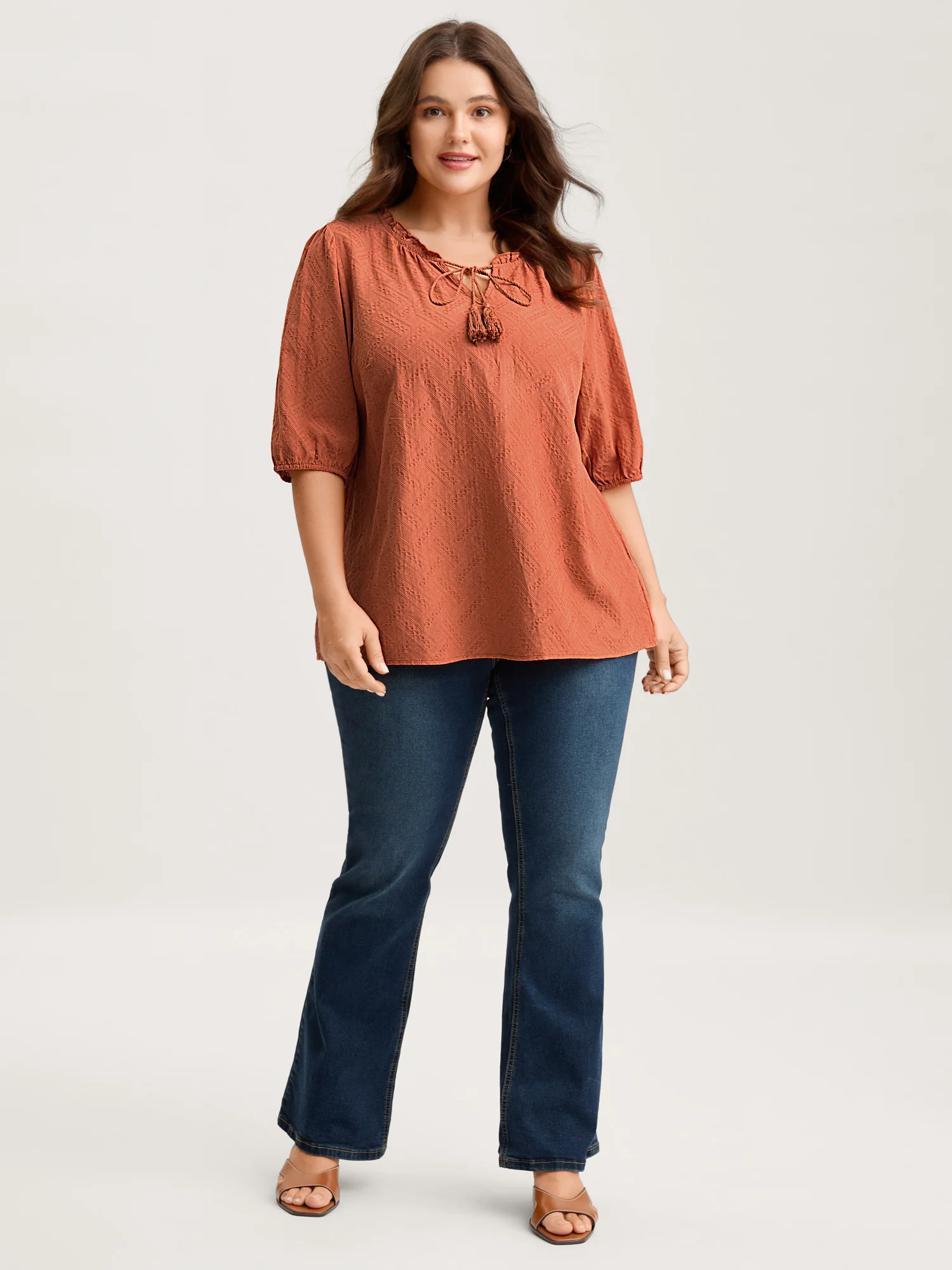 Pure Cotton Textured Tassel Blouse - Image 3