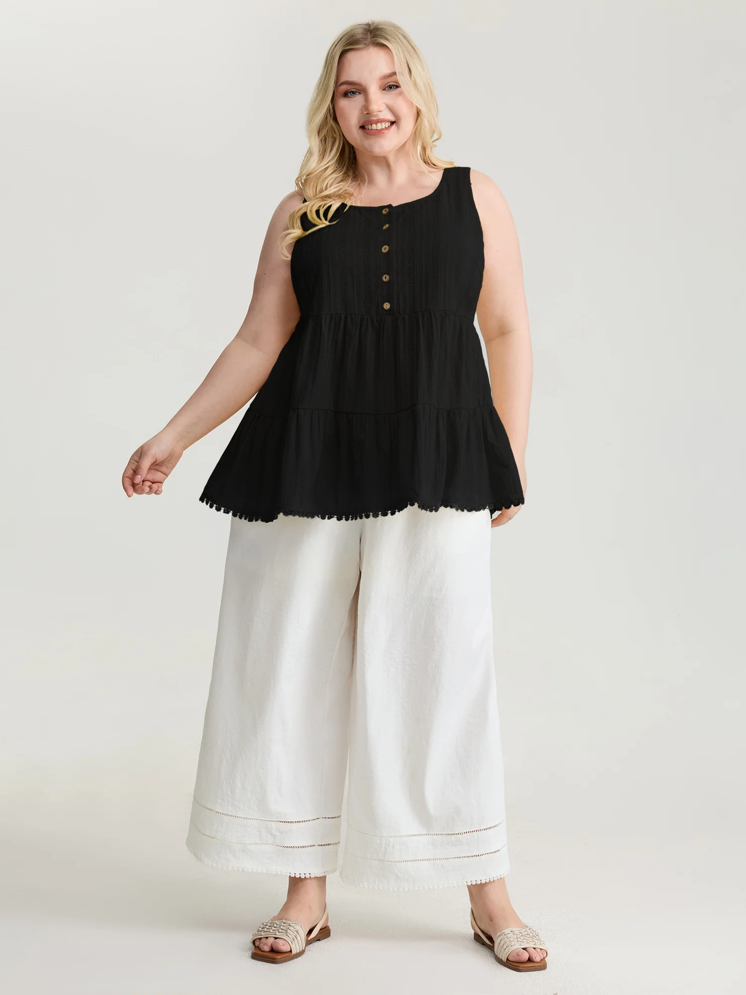 Pure Cotton Textured Tiered Tank Top - Image 10