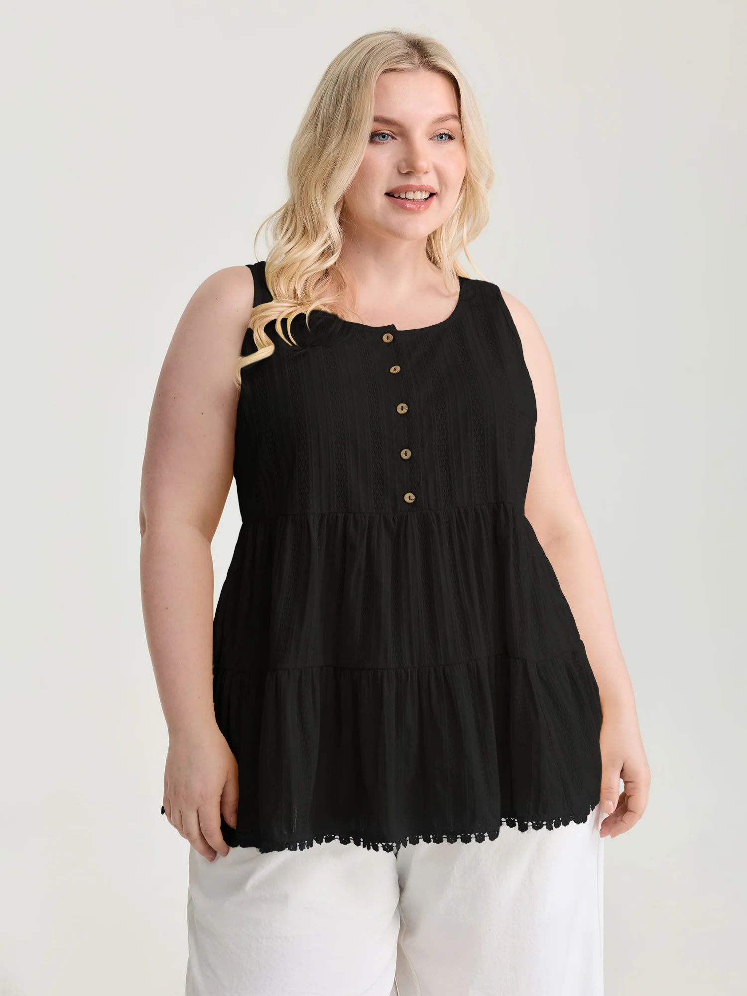 Pure Cotton Textured Tiered Tank Top - Image 8