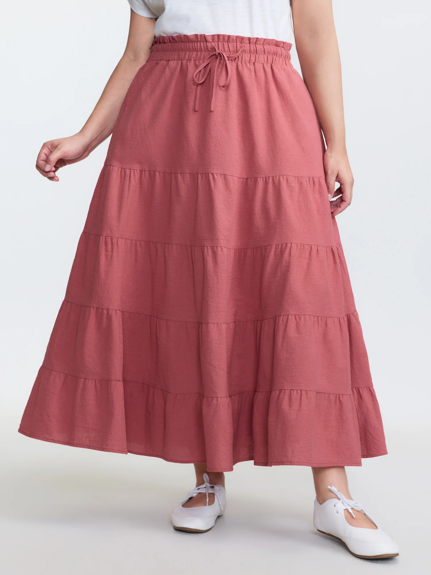 Pure Cotton Tiered Drawstring Maxi Skirt
