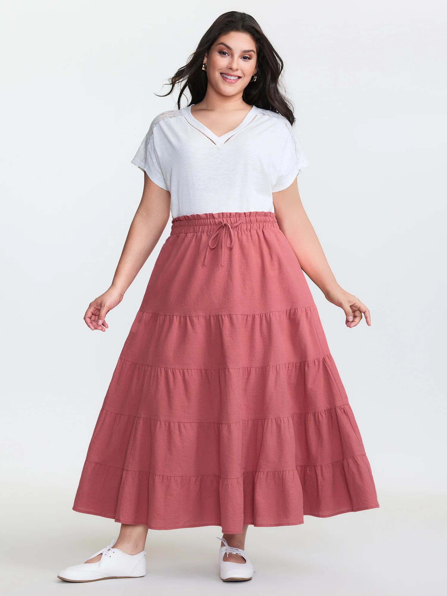 Pure Cotton Tiered Drawstring Maxi Skirt - Image 2