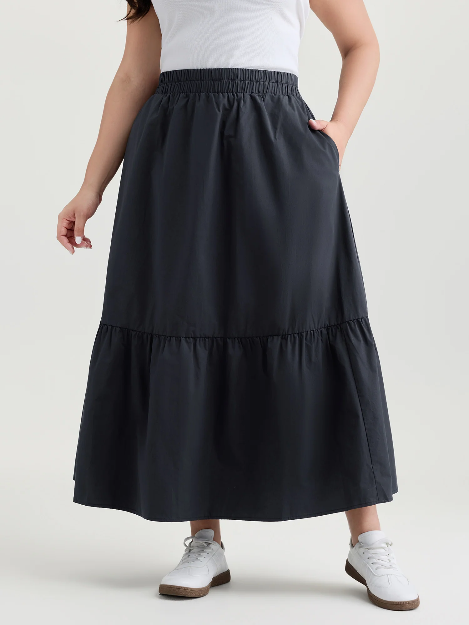 Pure Cotton Tiered Wide-Waistband Maxi Skirt - Image 2