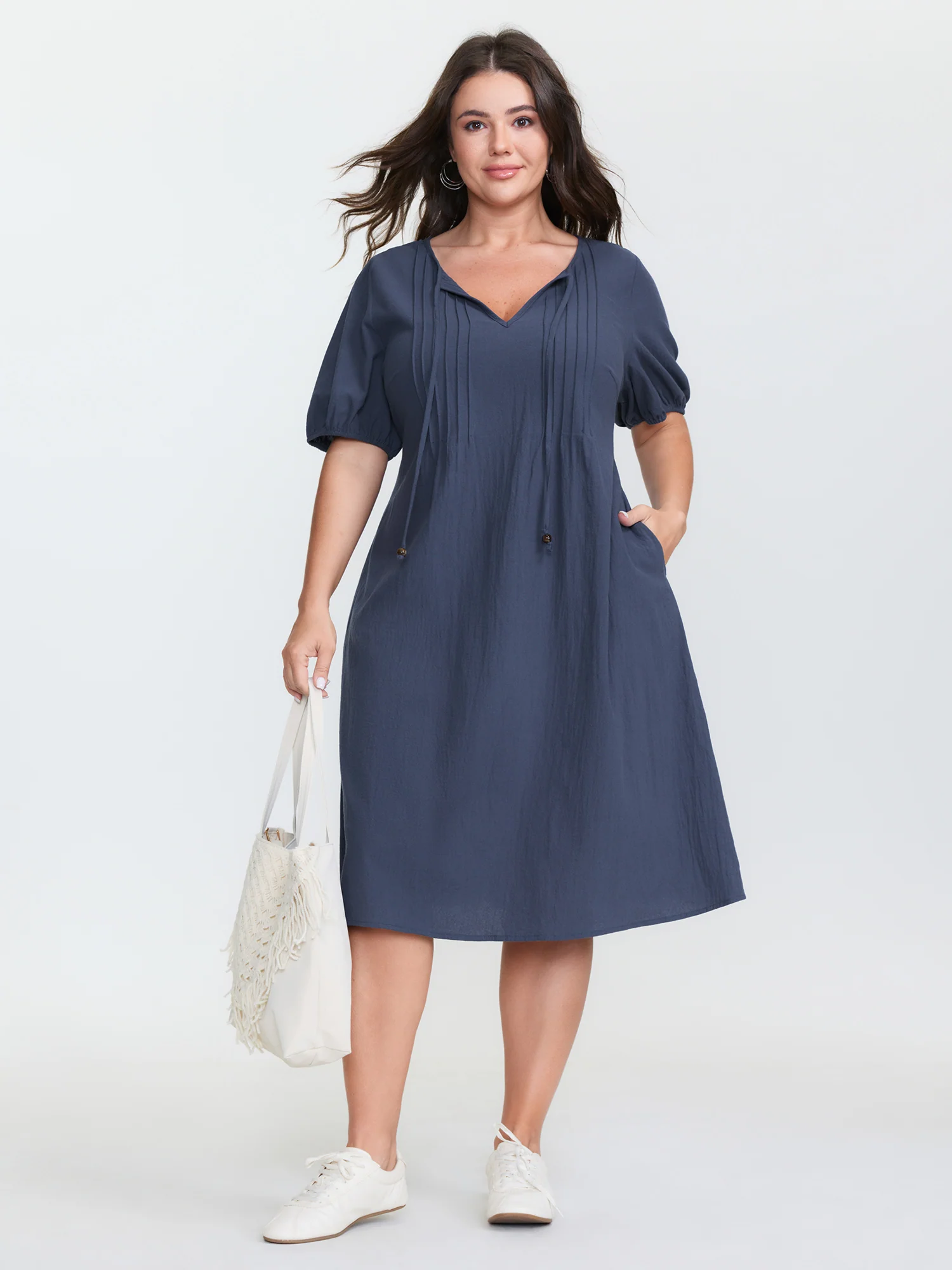 Pure Cotton Toothpick Pleat Mini Dress - Image 3