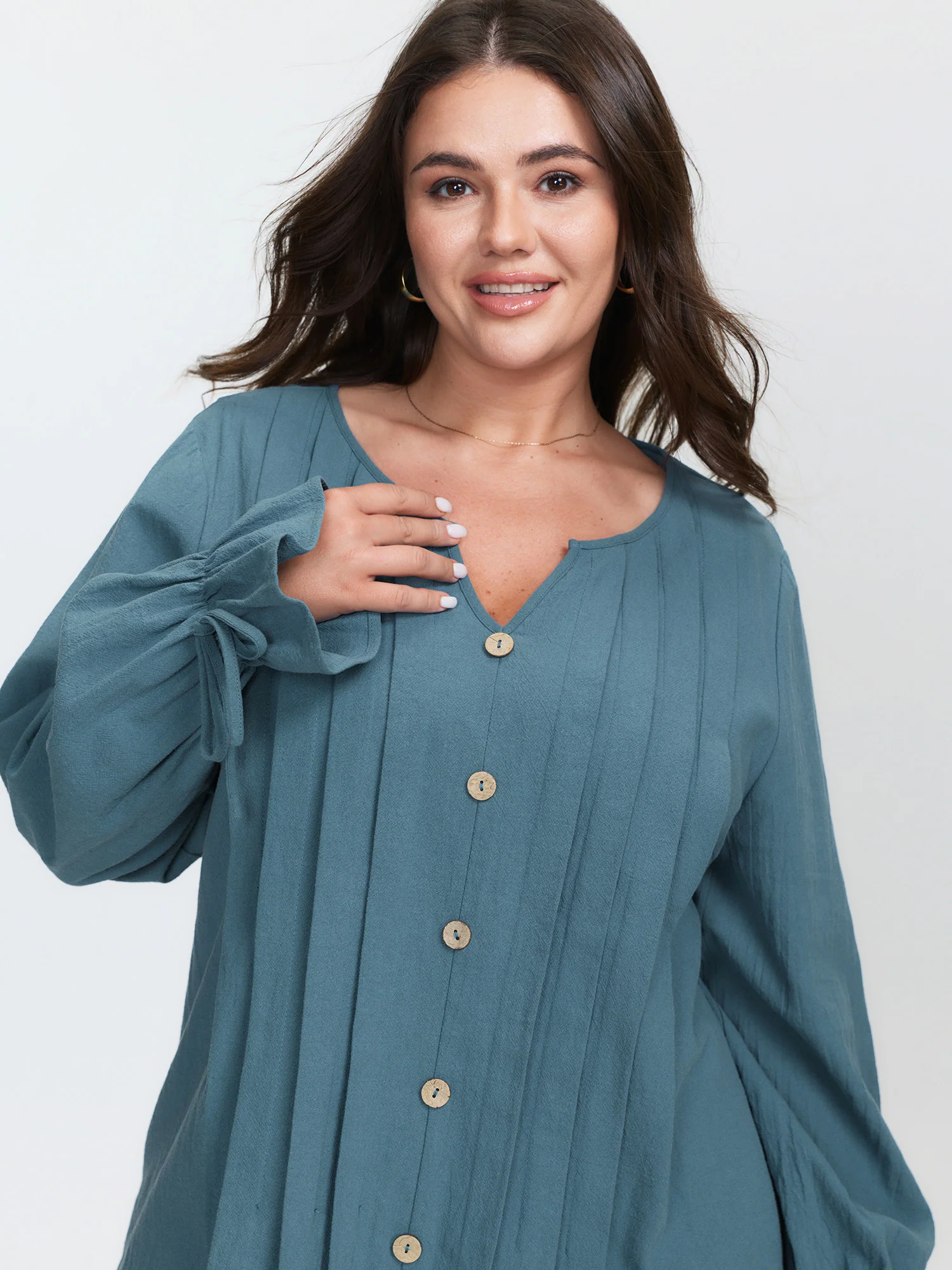 Pure Cotton Toothpick Pleat Tie Blouse - Image 3