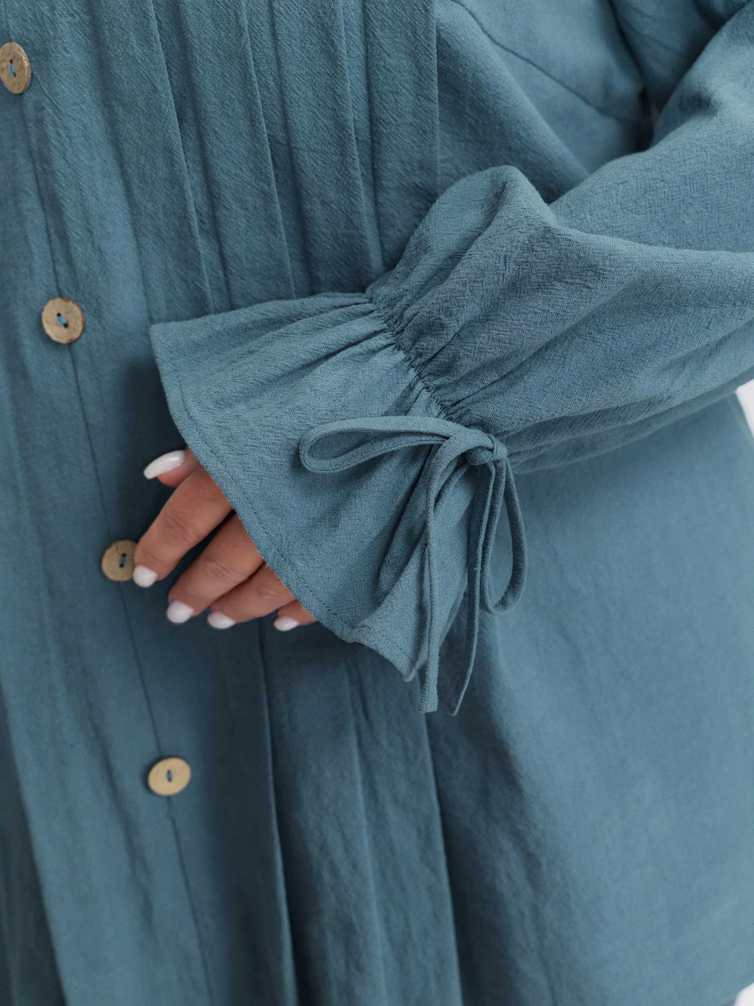 Pure Cotton Toothpick Pleat Tie Blouse - Image 4