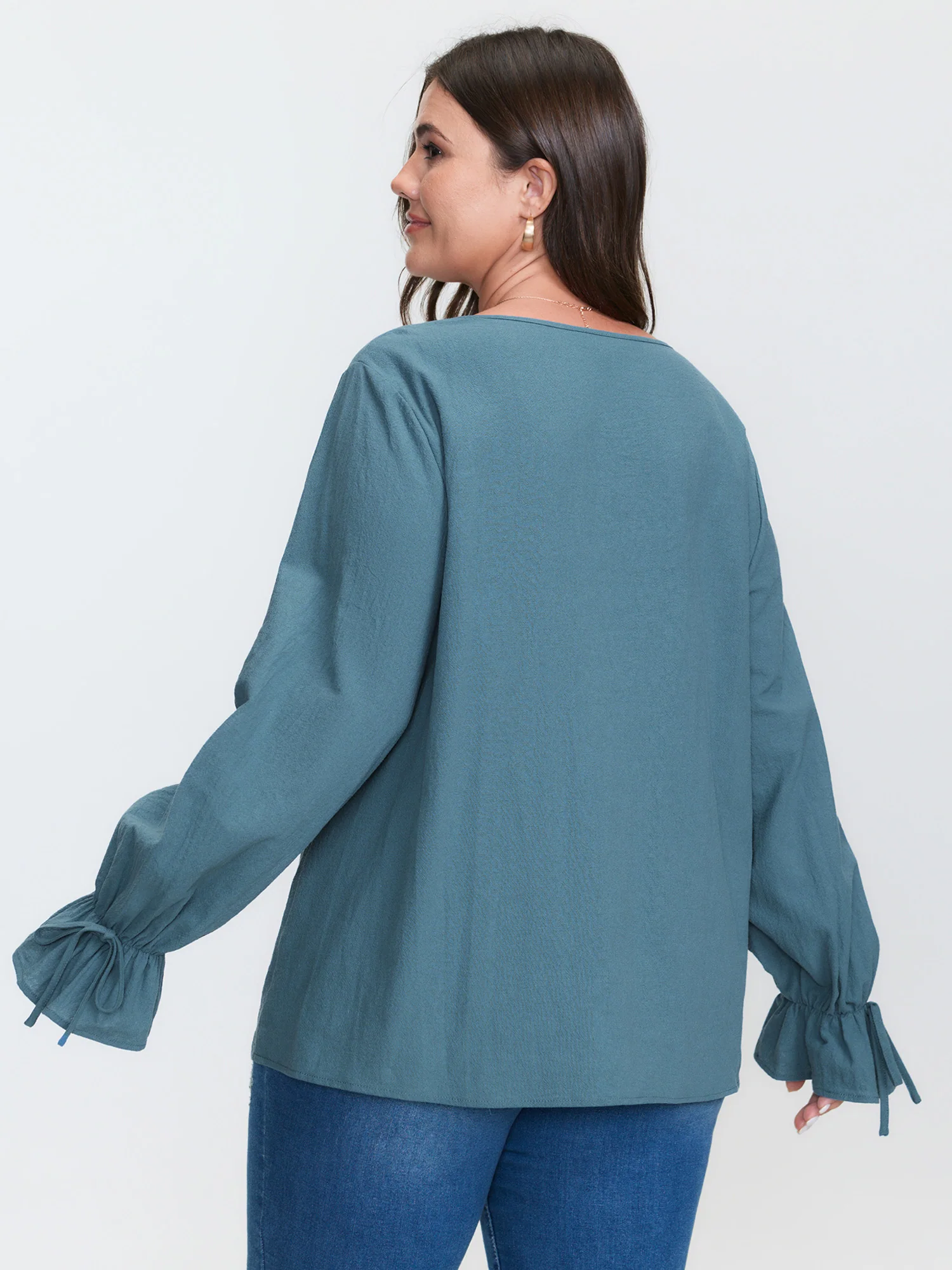 Pure Cotton Toothpick Pleat Tie Blouse - Image 5