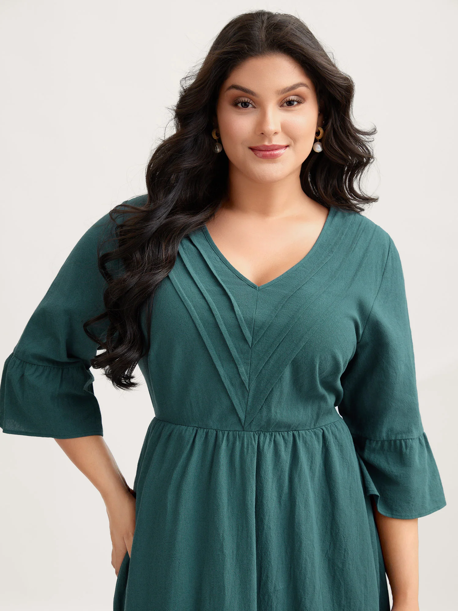 Pure Cotton Toothpick Pleats Tiered Midi Dress - Image 2