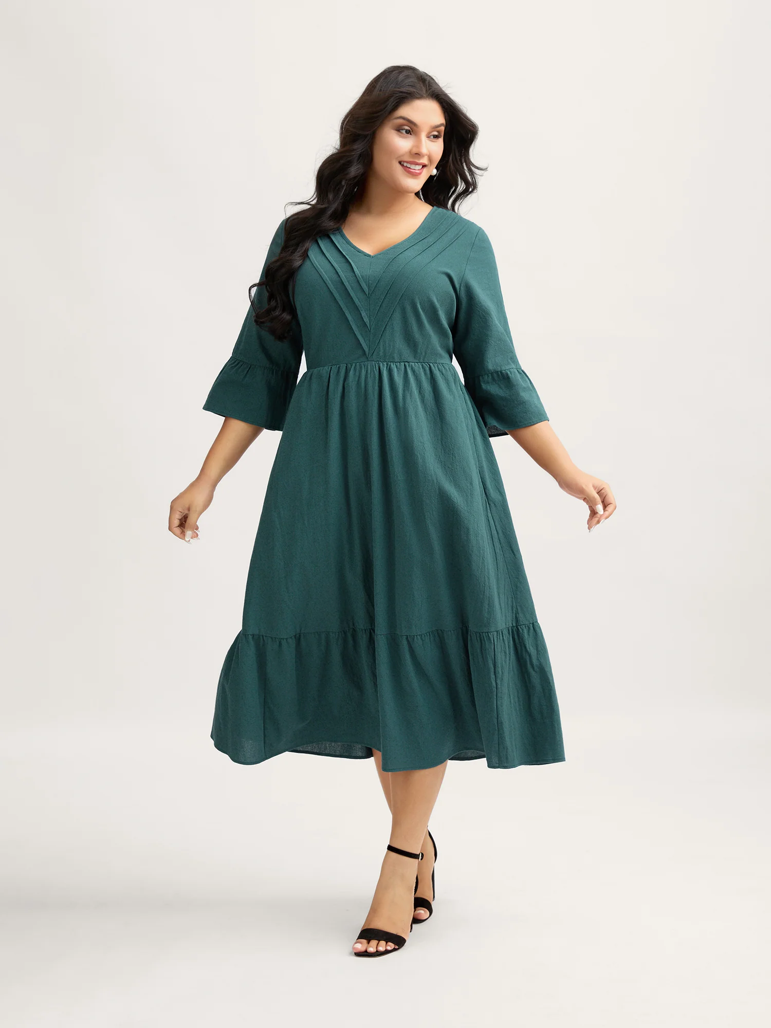 Pure Cotton Toothpick Pleats Tiered Midi Dress - Image 3