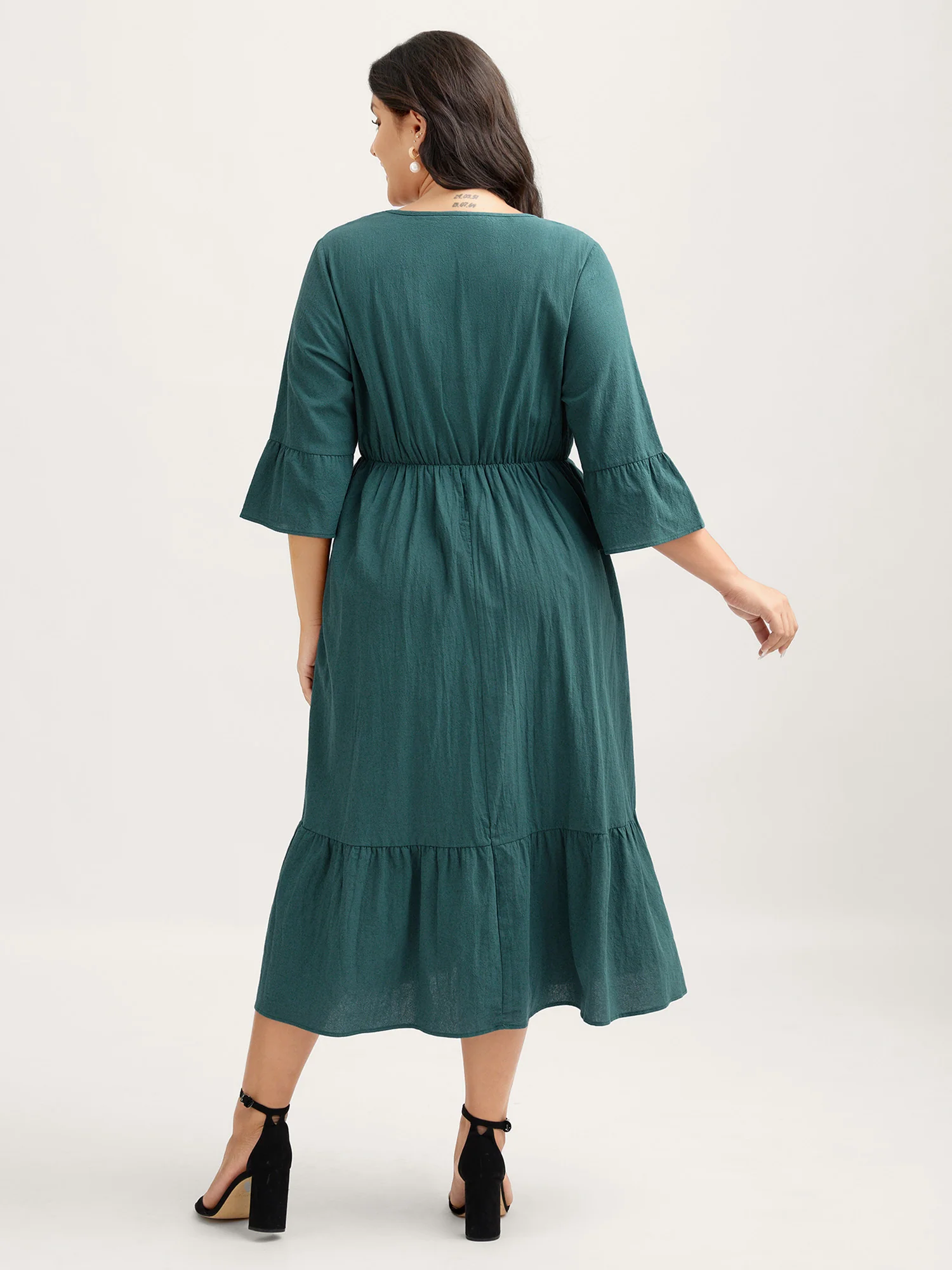 Pure Cotton Toothpick Pleats Tiered Midi Dress - Image 4