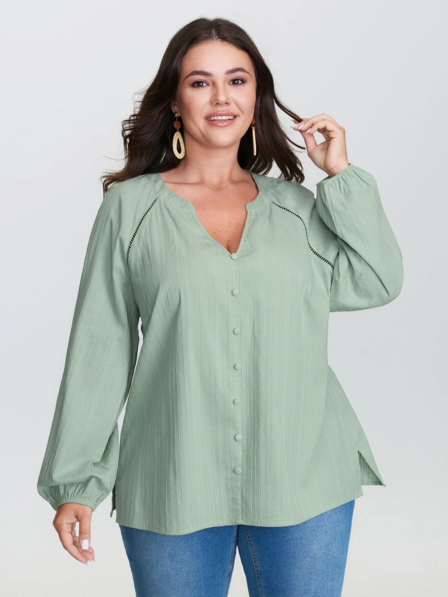 Pure Cotton Webbing Cut-Out Blouse