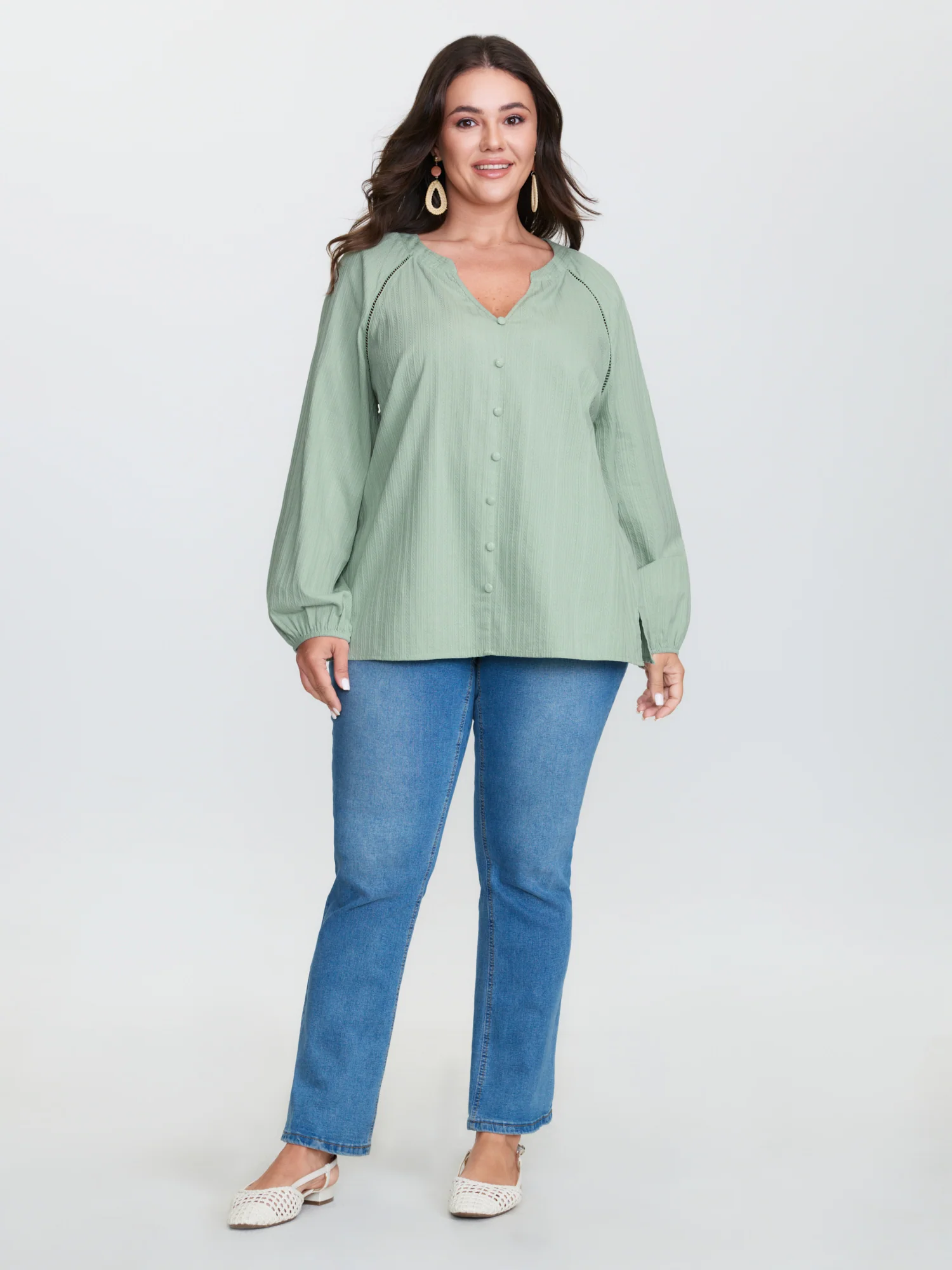 Pure Cotton Webbing Cut-Out Blouse - Image 3