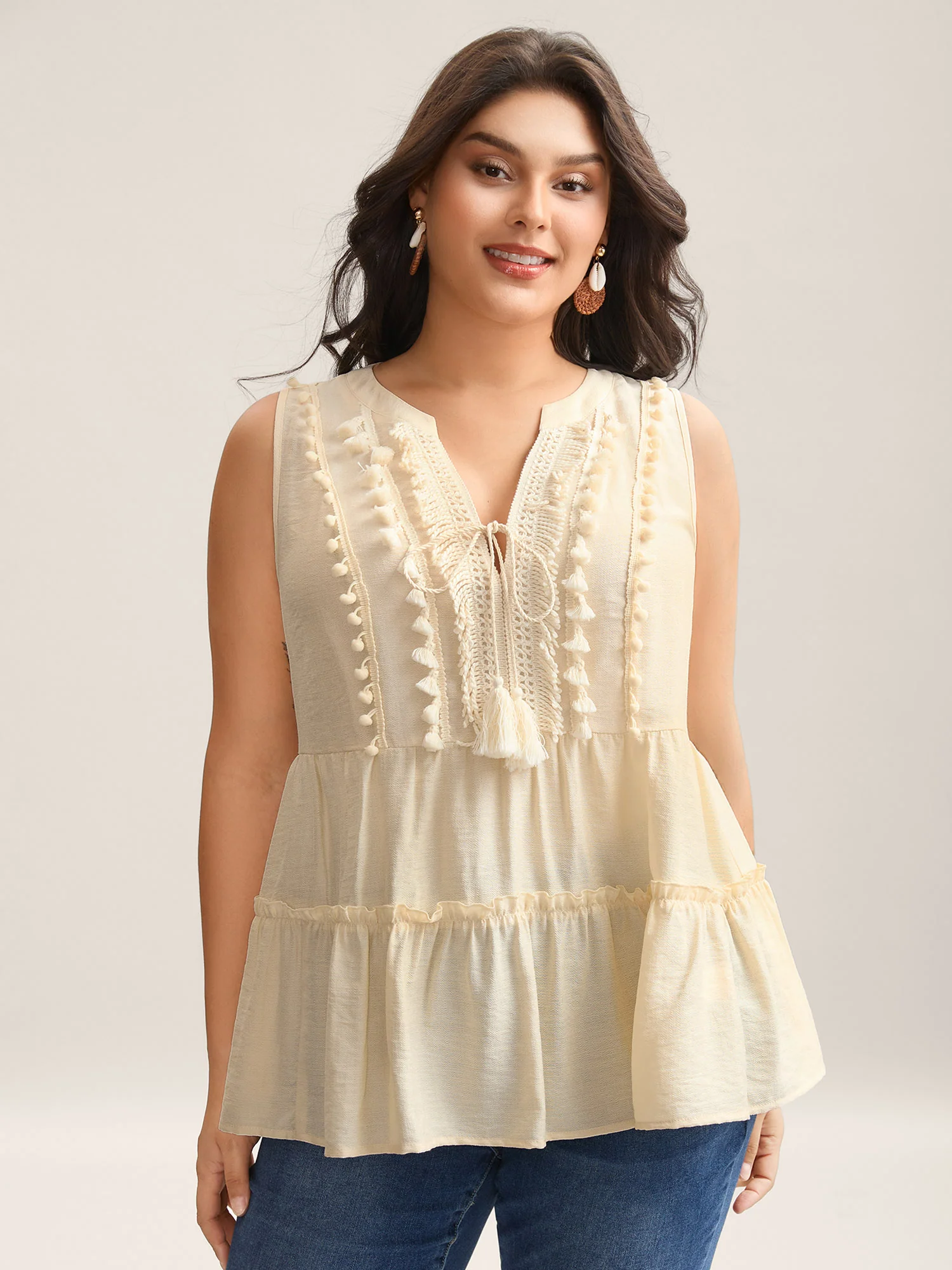 Pure Textured Tassels Tiered Tank Top - Image 3