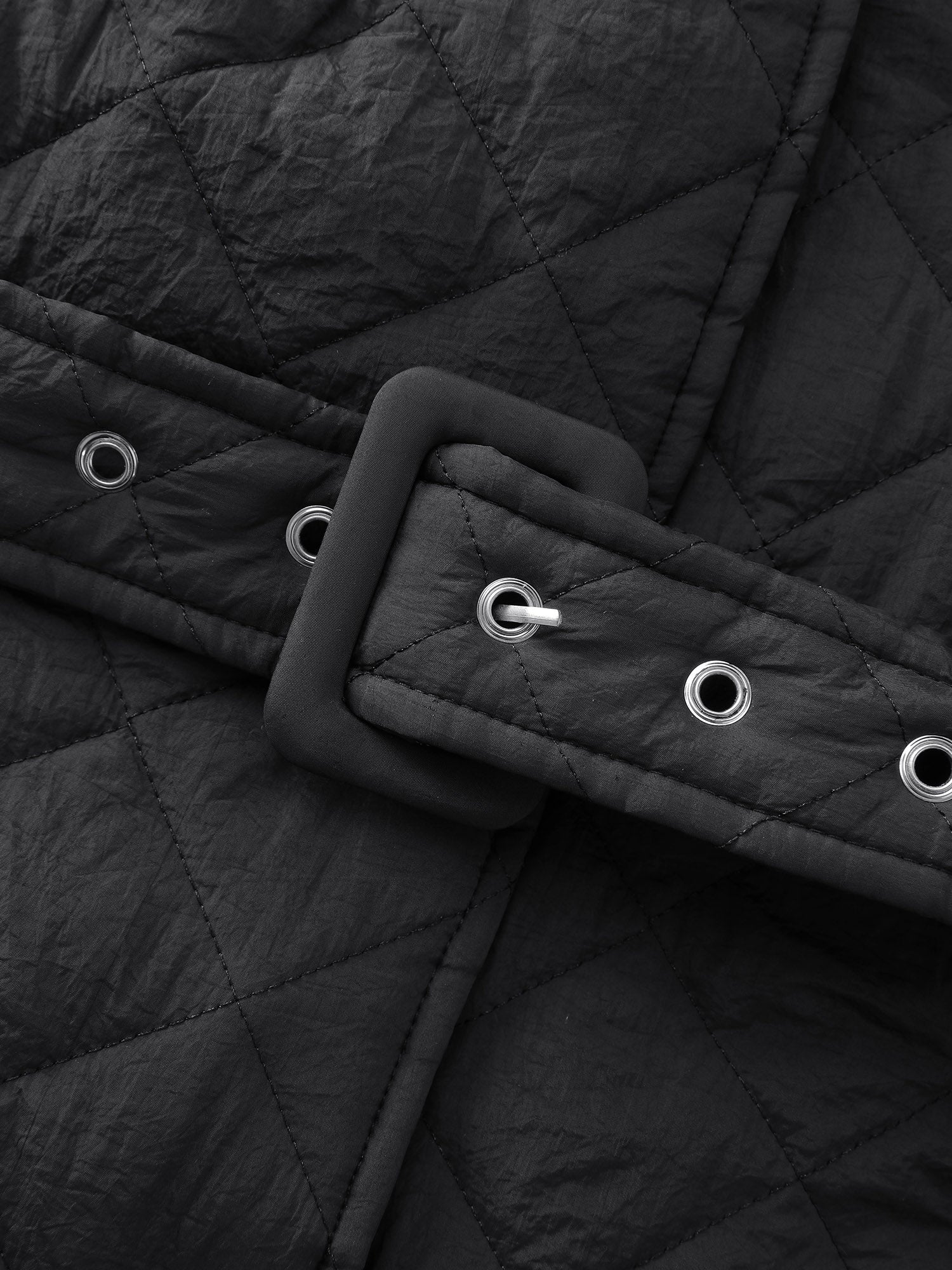 Quilted Adjustable Belt Solid Color Coat - Image 10