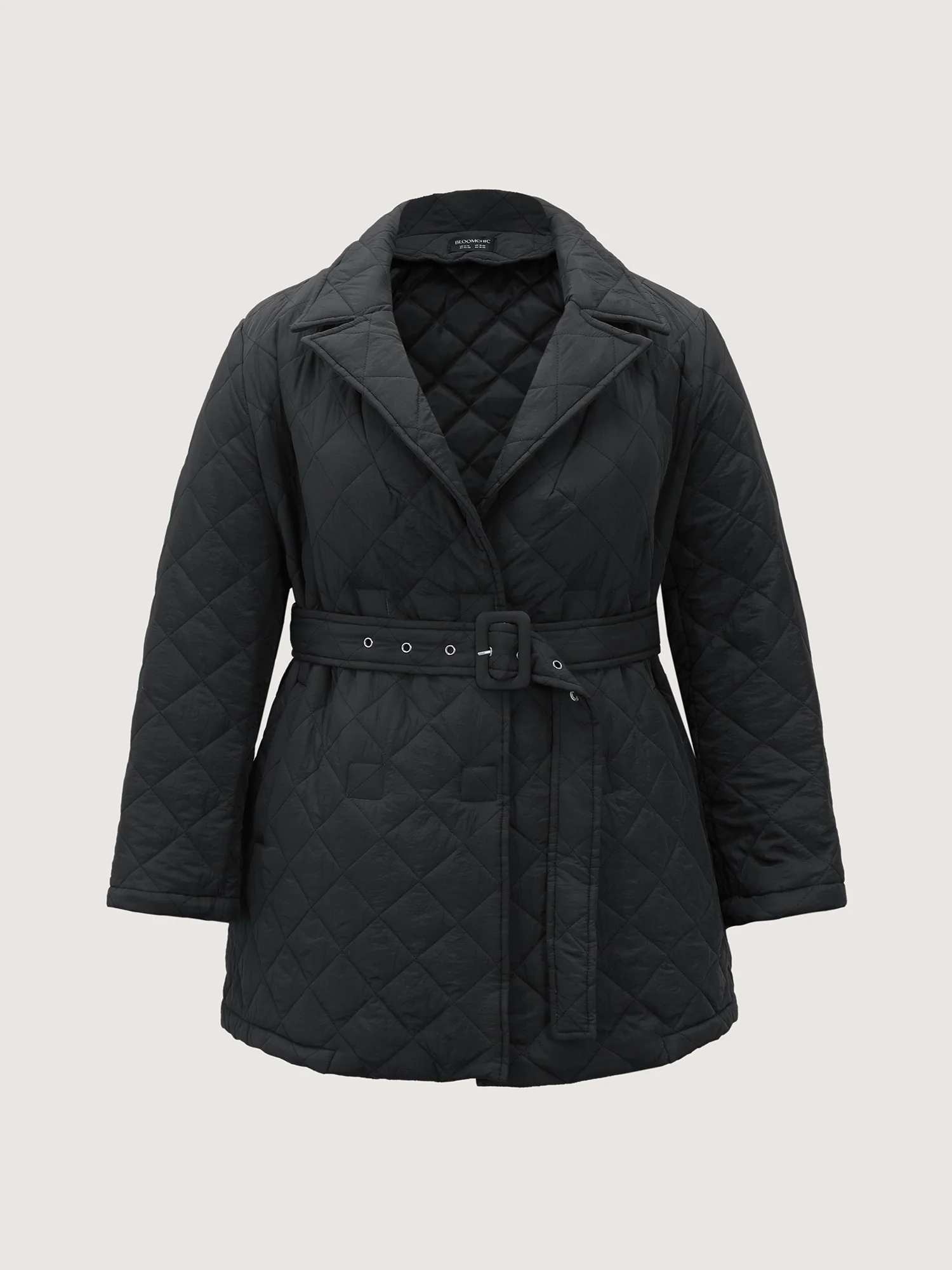 Quilted Adjustable Belt Solid Color Coat - Image 12