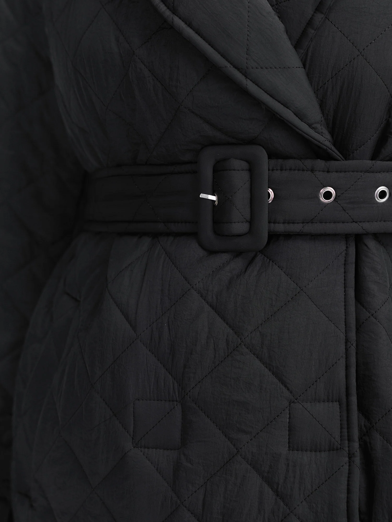 Quilted Adjustable Belt Solid Color Coat - Image 5