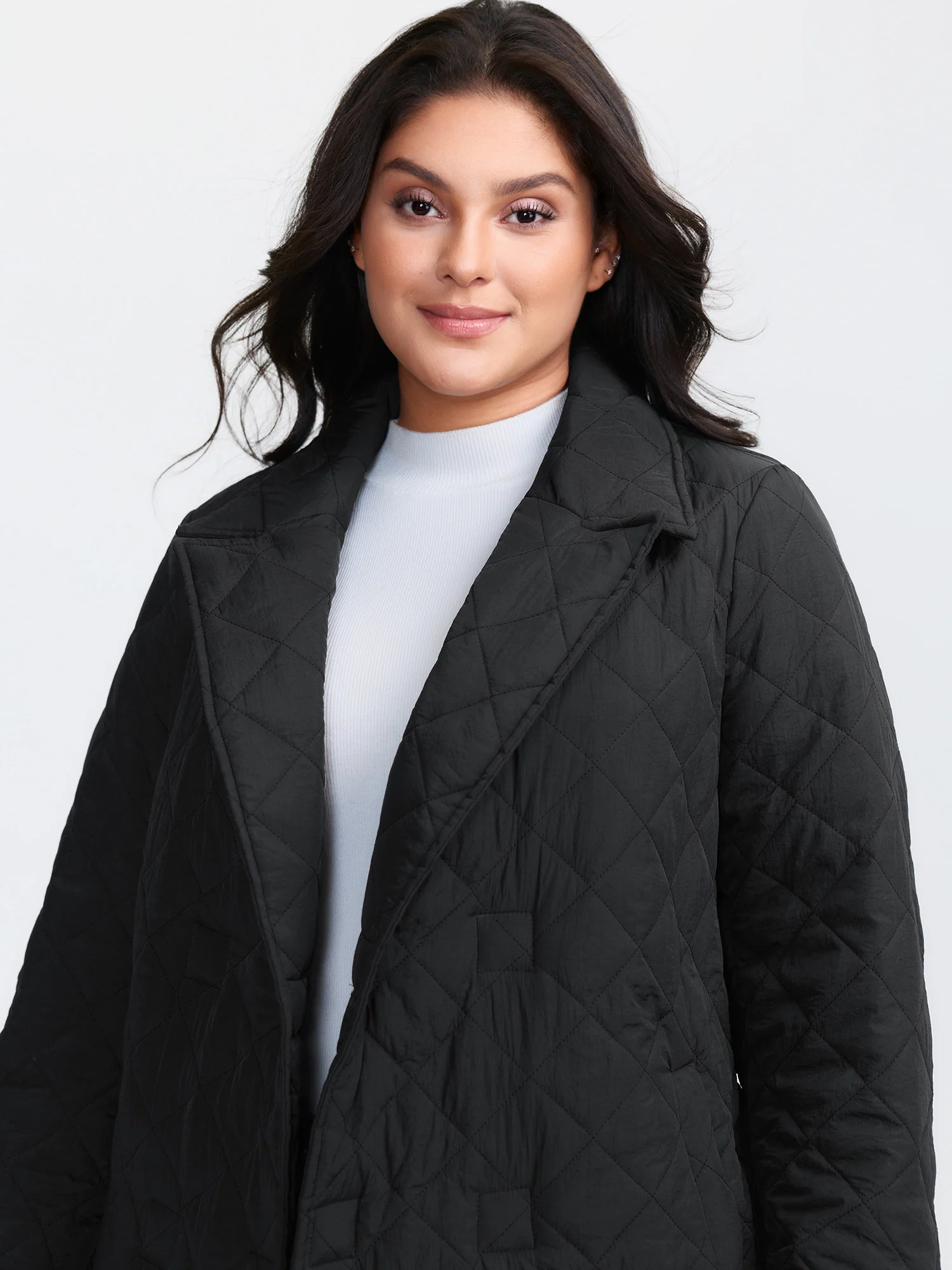 Quilted Adjustable Belt Solid Color Coat - Image 7