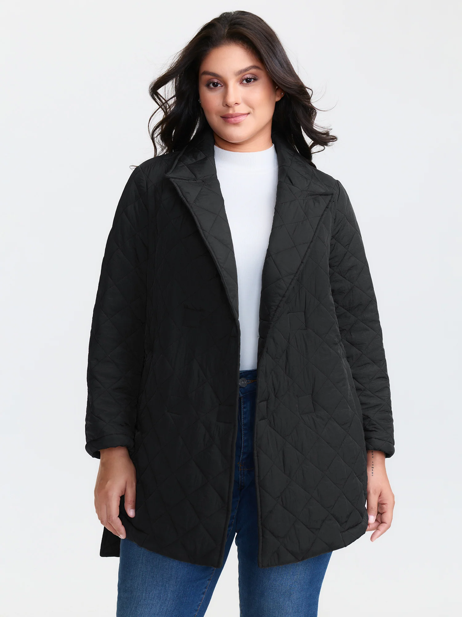 Quilted Adjustable Belt Solid Color Coat - Image 8
