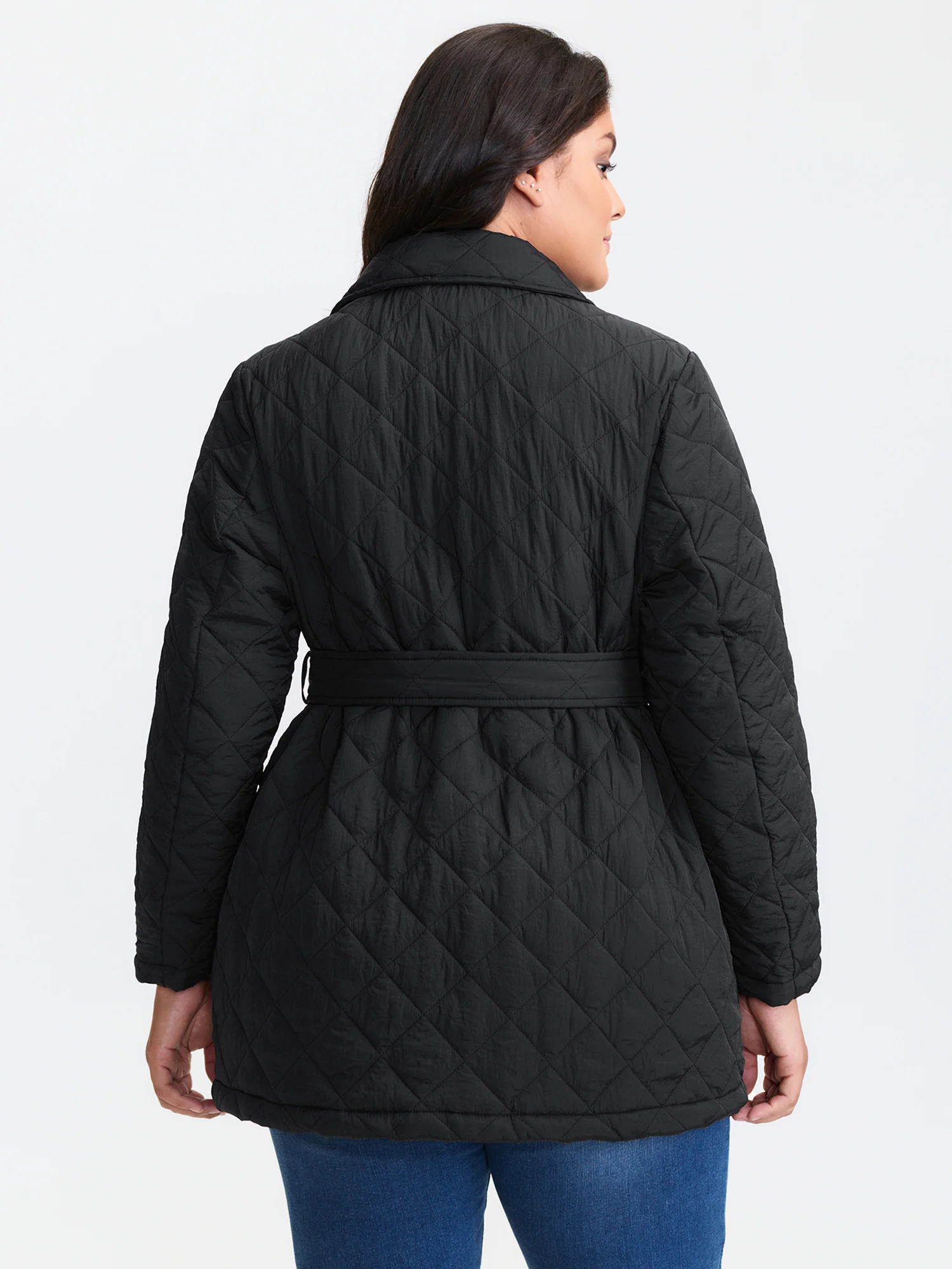 Quilted Adjustable Belt Solid Color Coat - Image 9