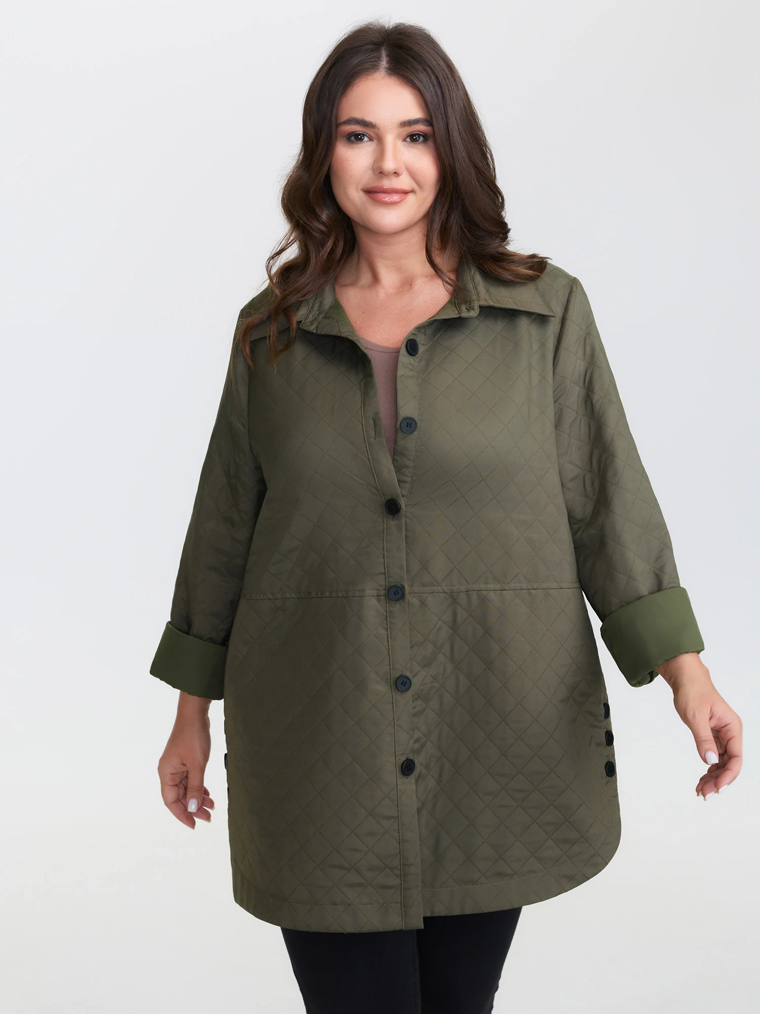Quilted Button-Front Solid Coat - Image 3