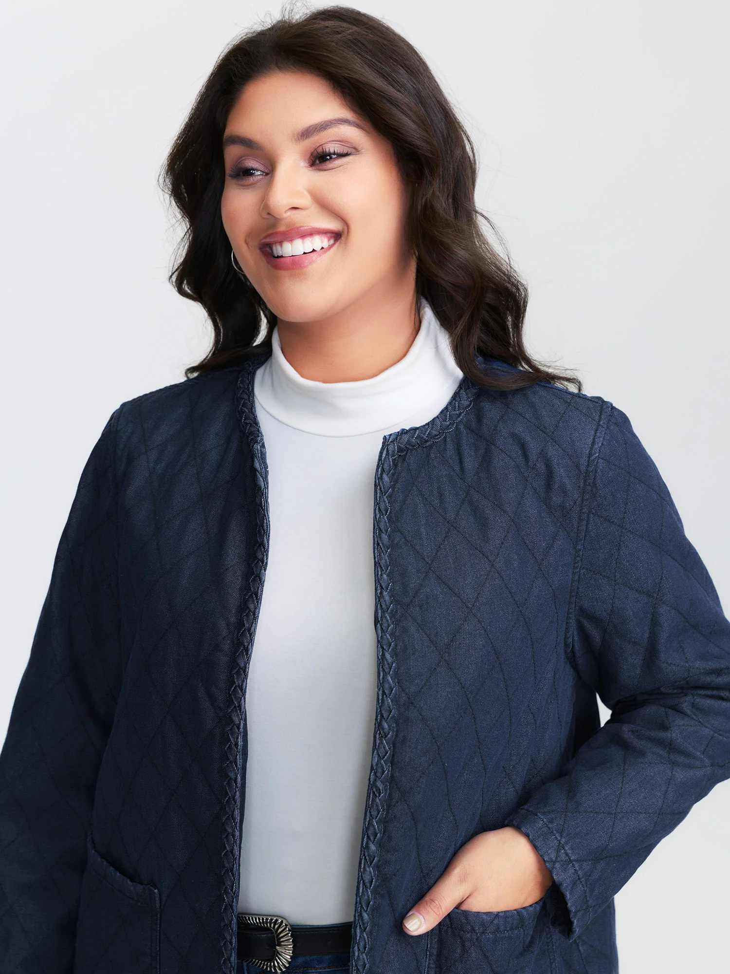 Quilted Contrast Edge Denim Jacket - Image 3