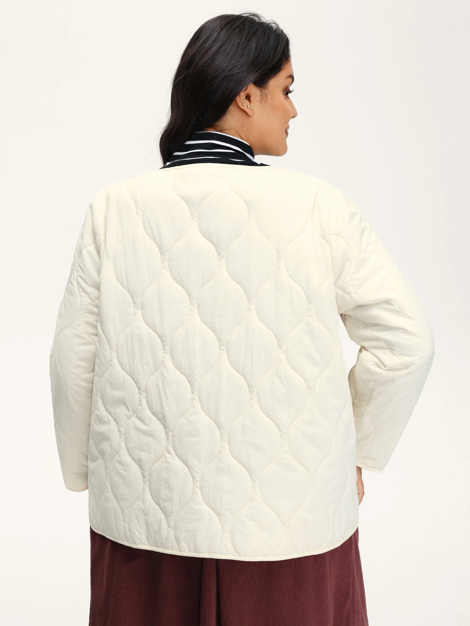 Quilted Cotton Button Round Neck Jacket - Image 4