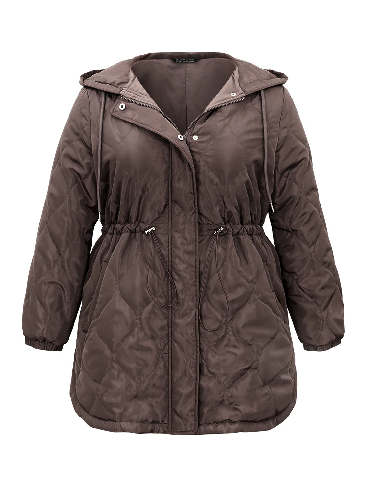 Quilted Drawstring Hooded Pocket Zipper Cotton Jacket - Image 6