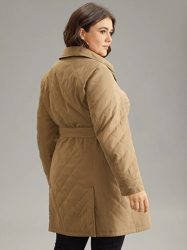 Quilted Eyelet Belted Zipper Fly Cotton Jacket - Image 2