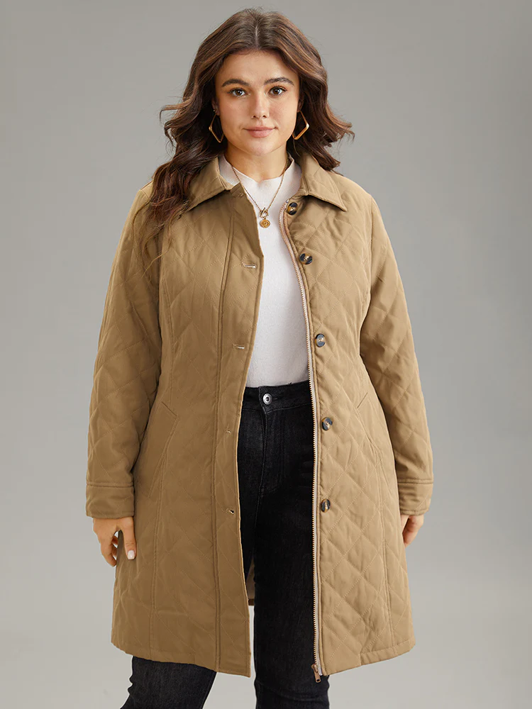Quilted Eyelet Belted Zipper Fly Cotton Jacket - Image 3