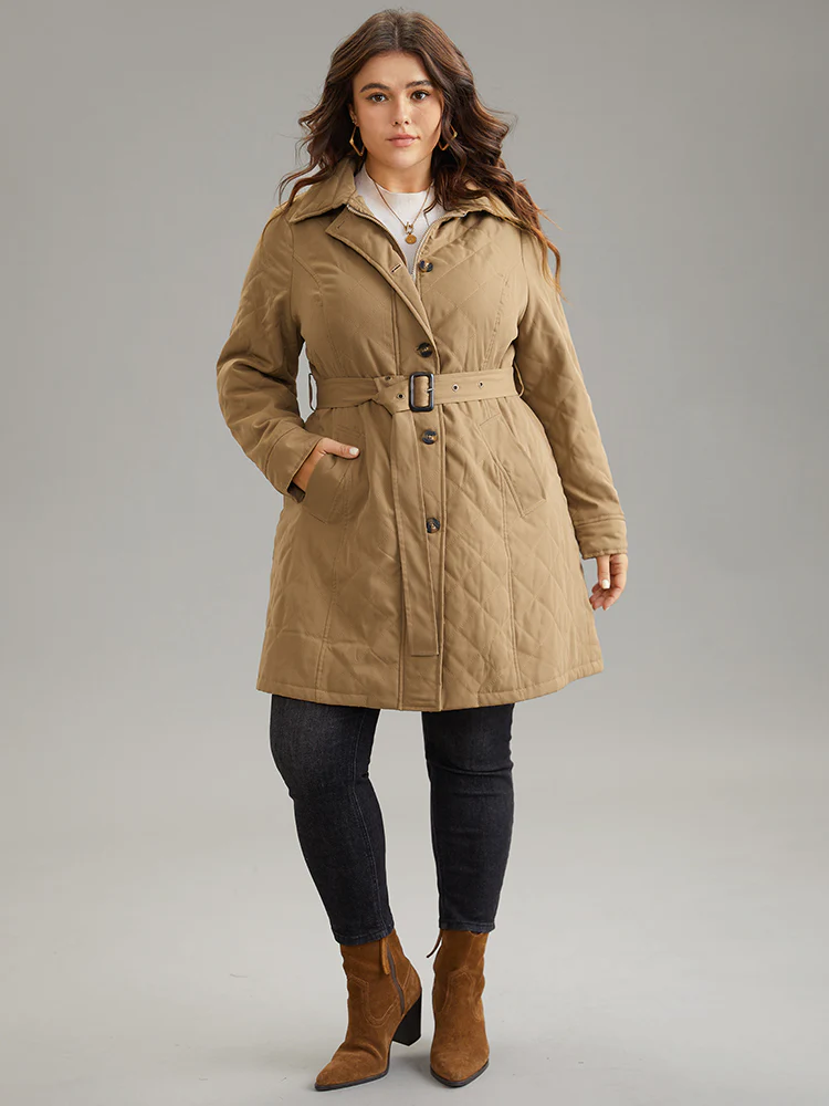Quilted Eyelet Belted Zipper Fly Cotton Jacket - Image 4
