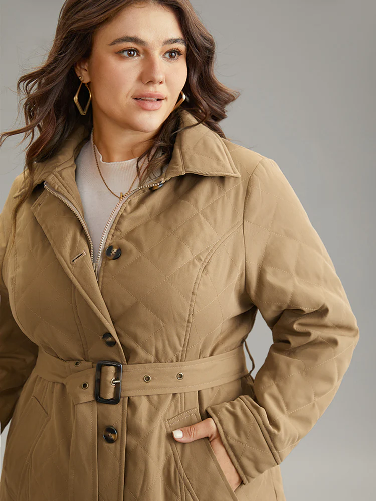 Quilted Eyelet Belted Zipper Fly Cotton Jacket - Image 5