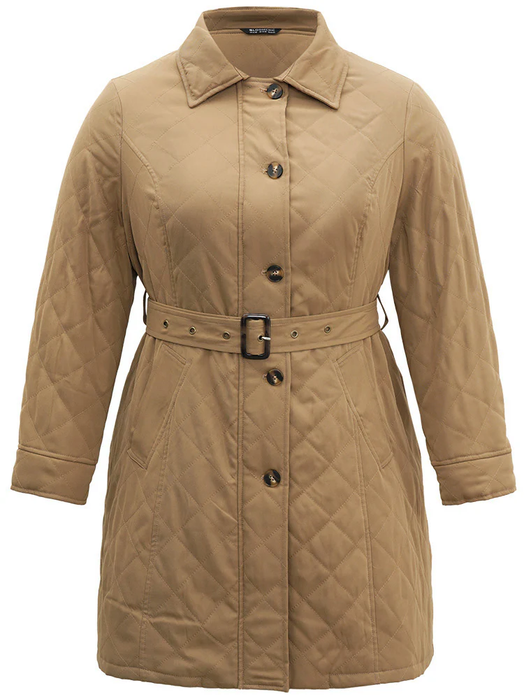 Quilted Eyelet Belted Zipper Fly Cotton Jacket - Image 6