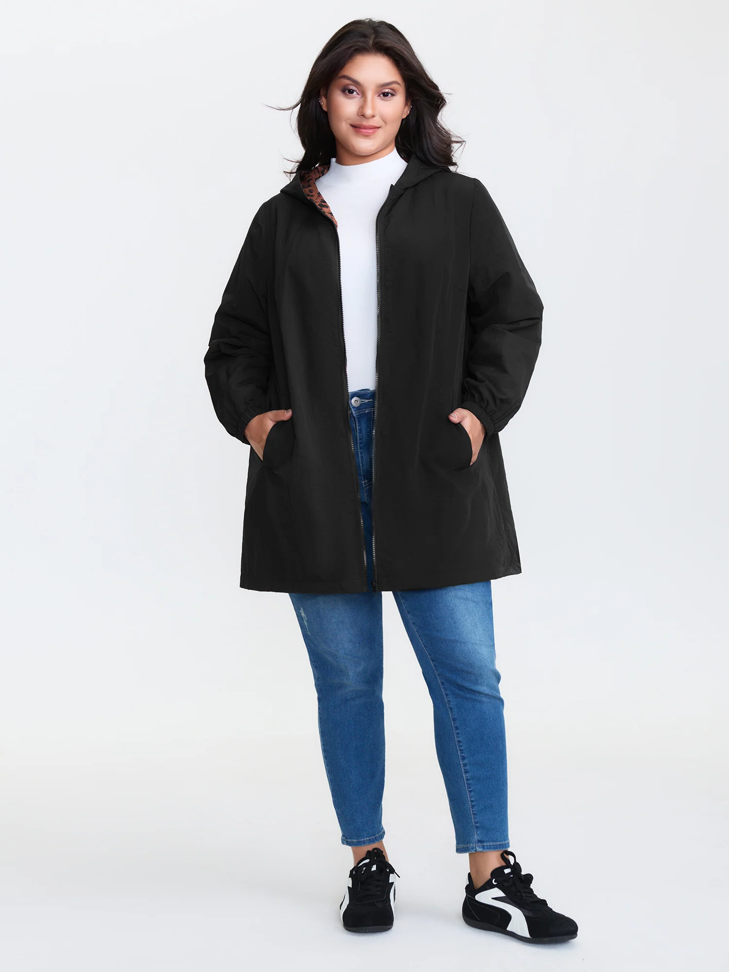 Quilted Mixed Material Hooded Jacket - Image 2
