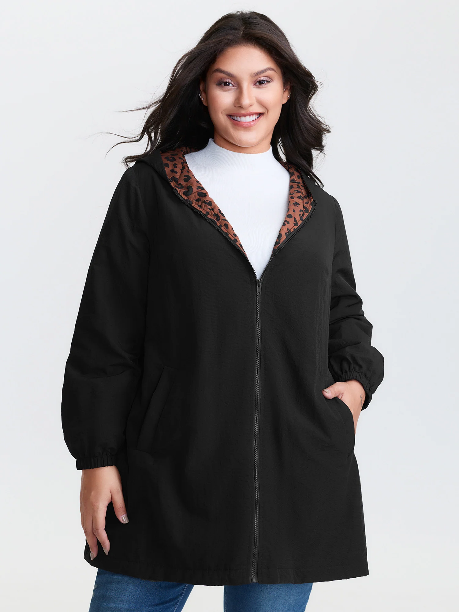 Quilted Mixed Material Hooded Jacket - Image 3