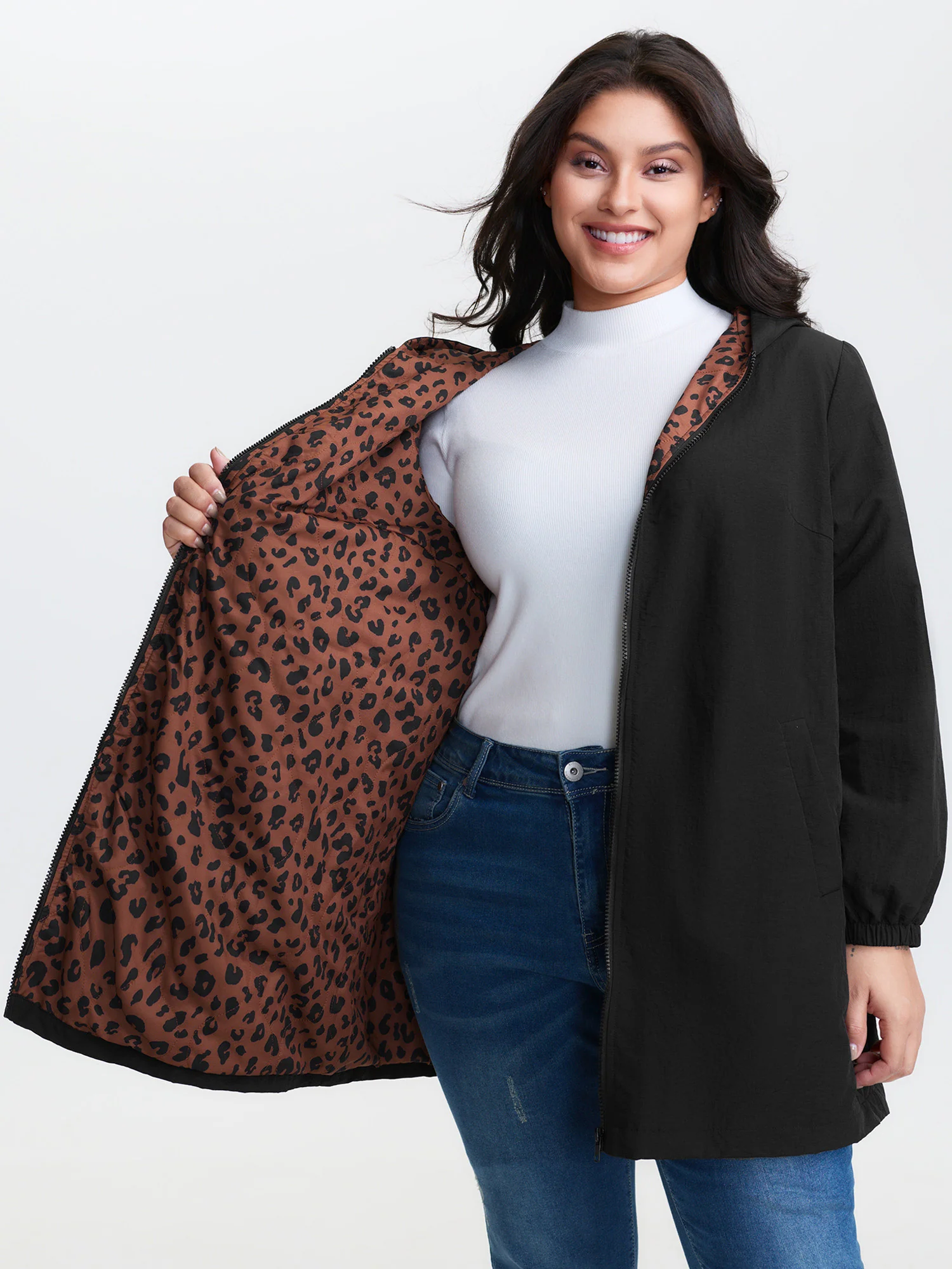 Quilted Mixed Material Hooded Jacket - Image 5