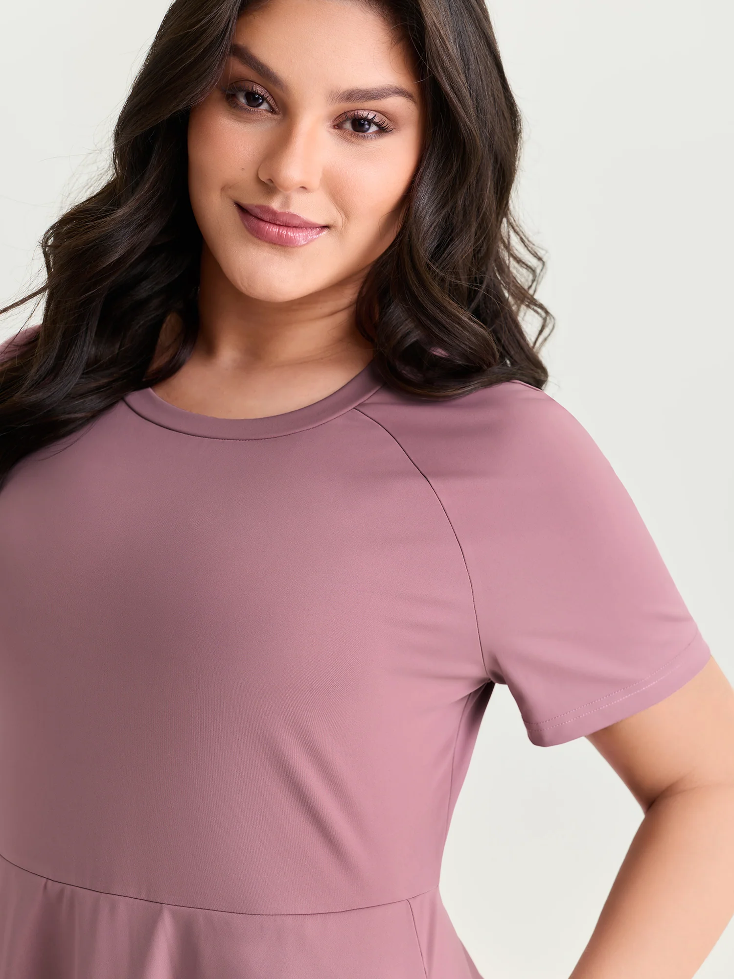 Raglan Sleeve Plain Round Neck Mini Dress - Image 2
