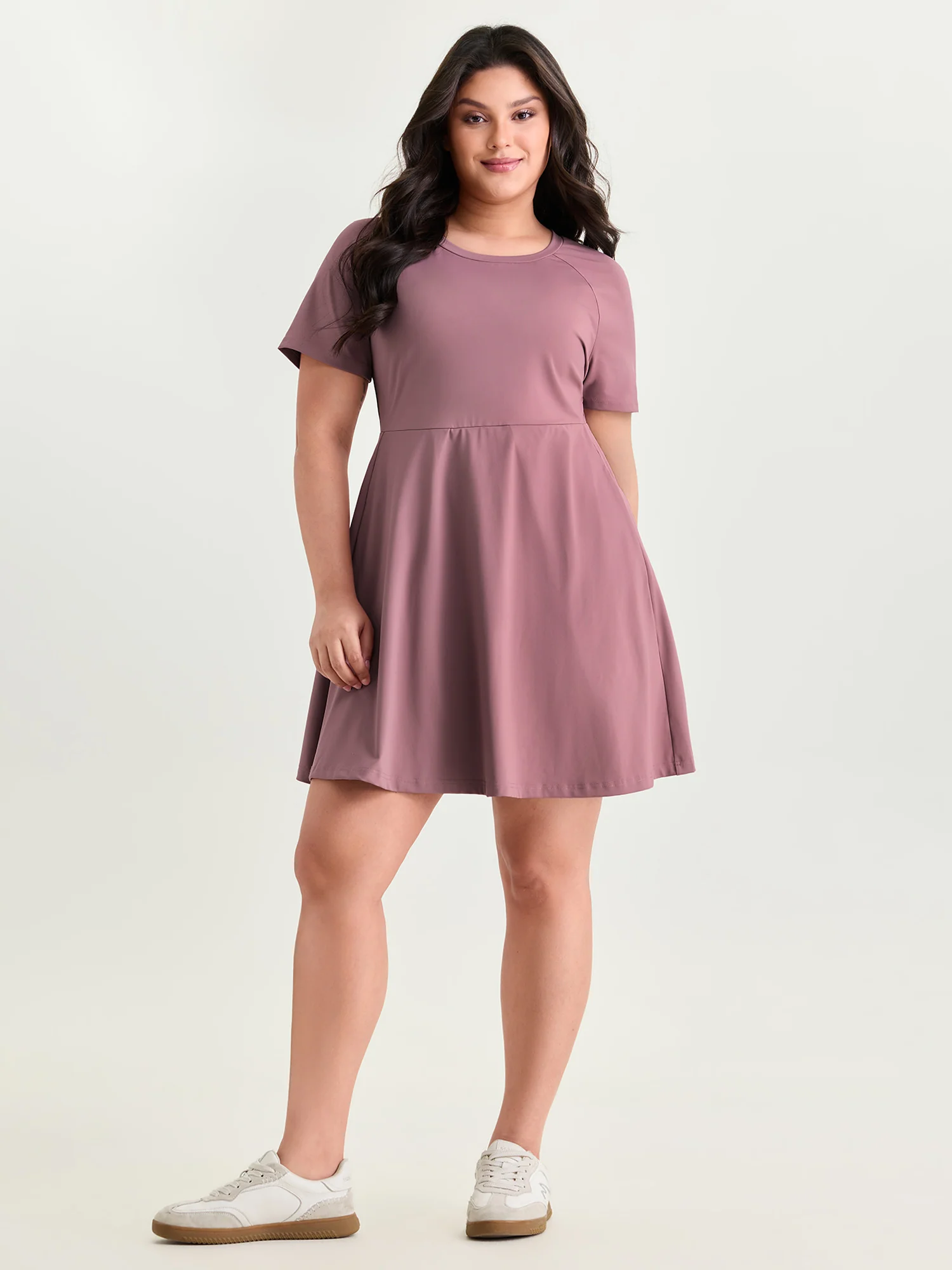 Raglan Sleeve Plain Round Neck Mini Dress - Image 3