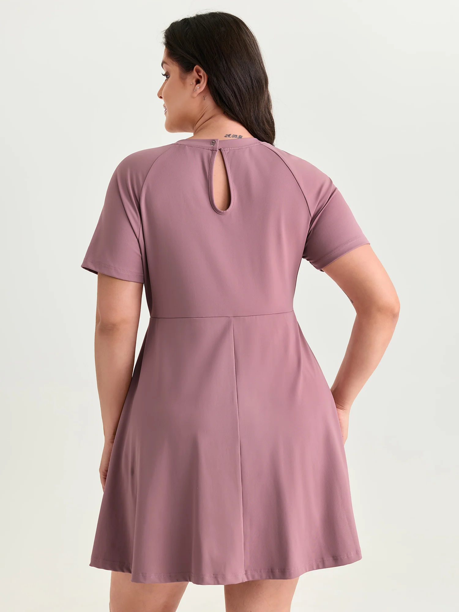 Raglan Sleeve Plain Round Neck Mini Dress - Image 6
