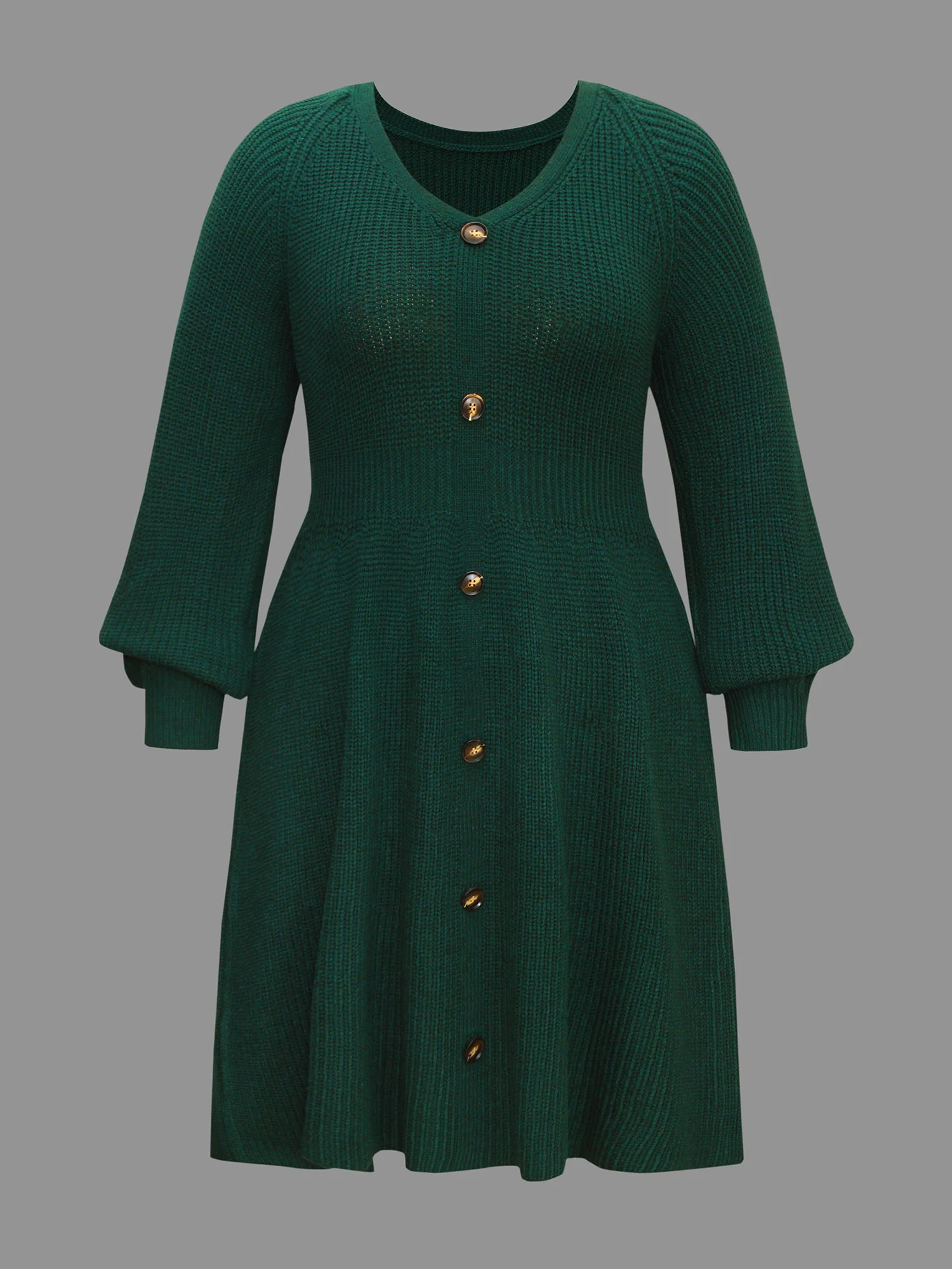 Raglan Sleeve Textured Button Detailing Dress - Image 8