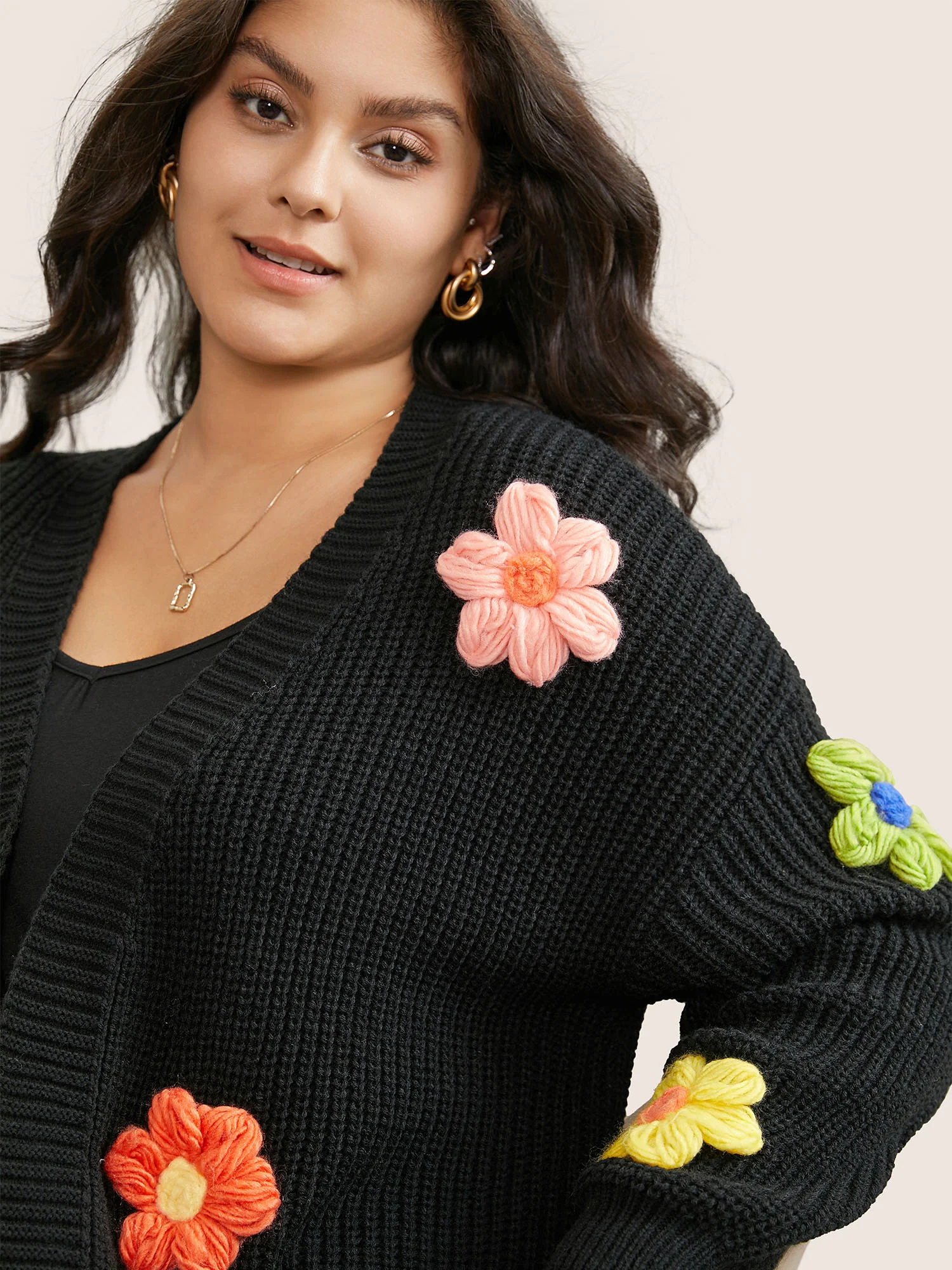 Rainbow Floral Pocket Open Front Cardigan - Image 4