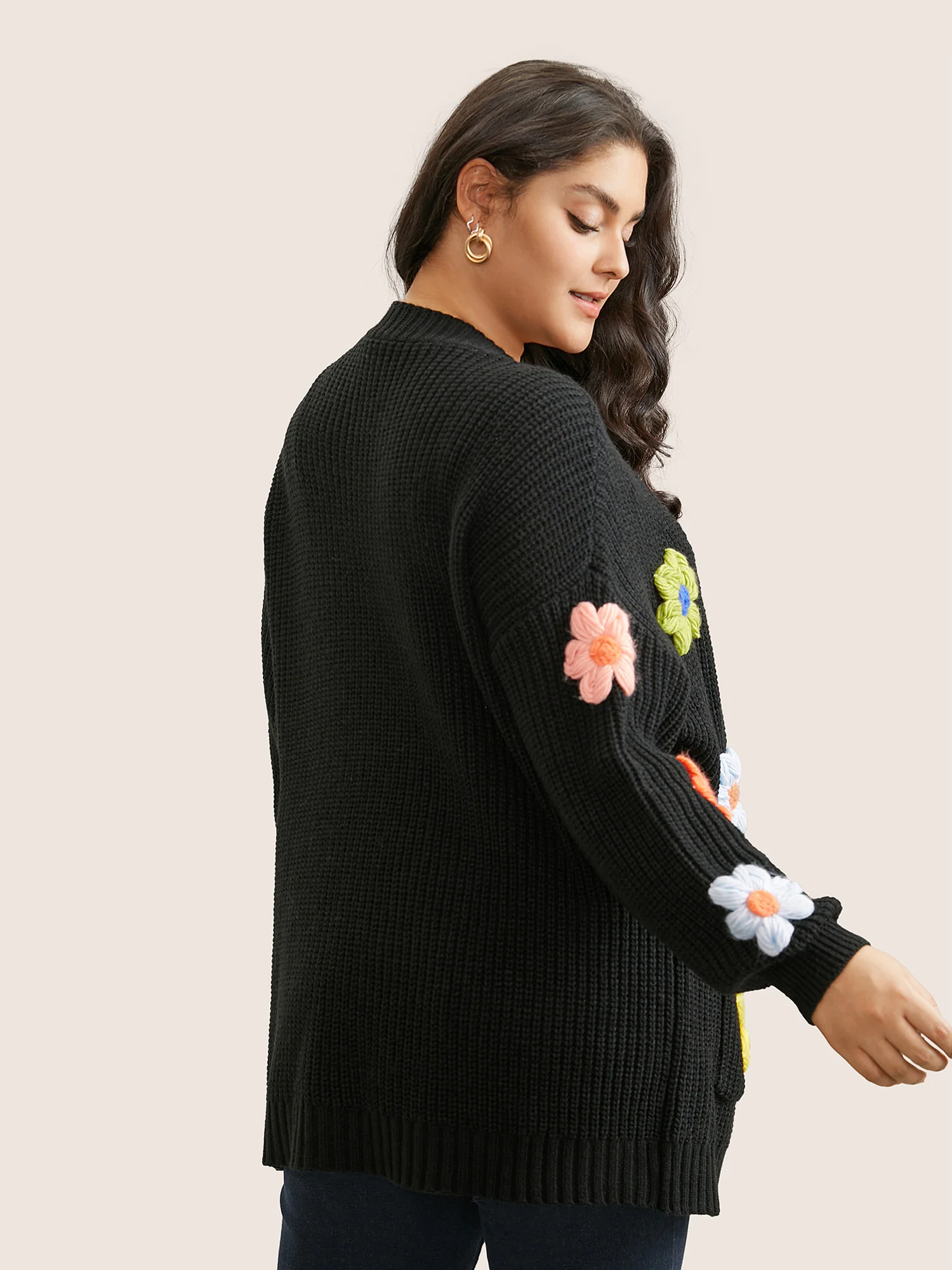 Rainbow Floral Pocket Open Front Cardigan - Image 5