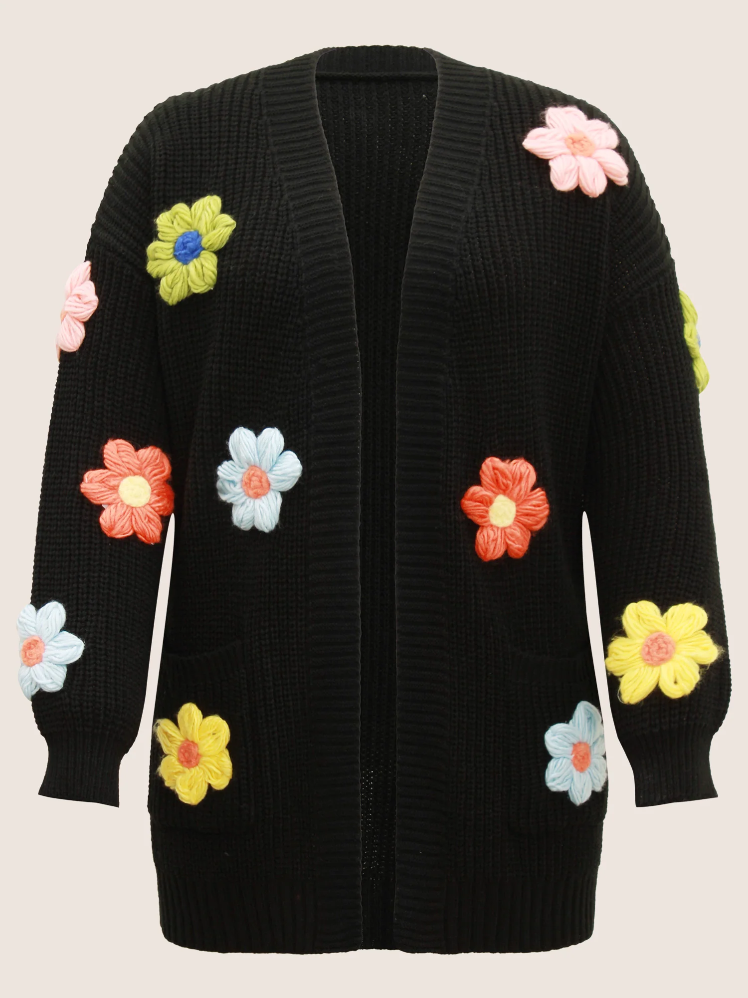 Rainbow Floral Pocket Open Front Cardigan - Image 6