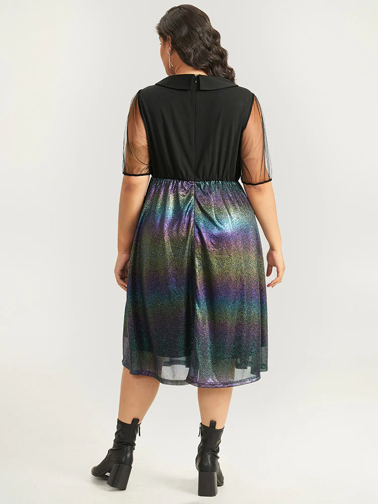 Halloween Rainbow Glitter Mesh Lapel Collar Dress - Image 2