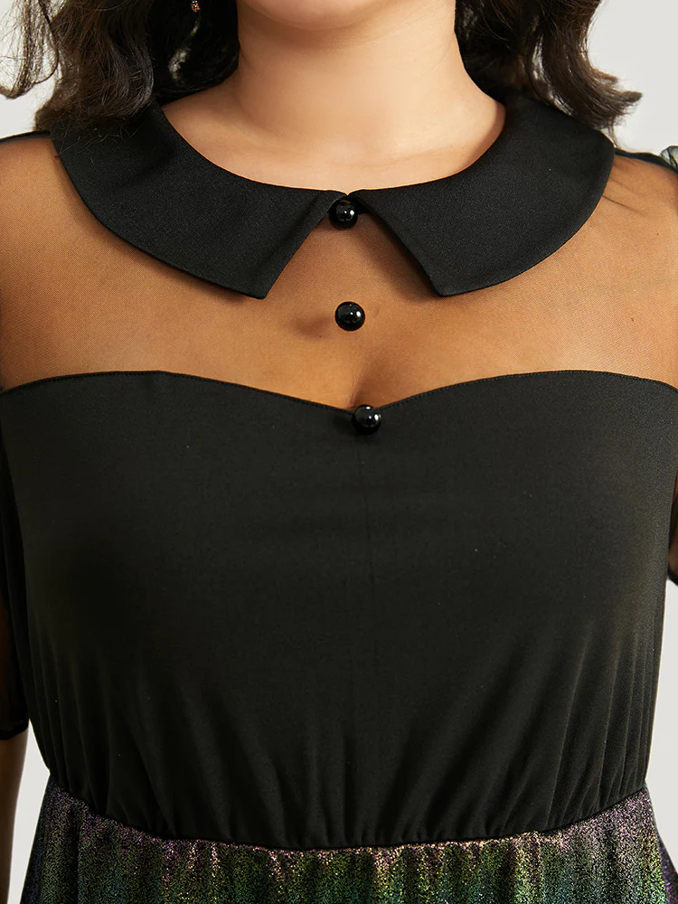Halloween Rainbow Glitter Mesh Lapel Collar Dress - Image 5