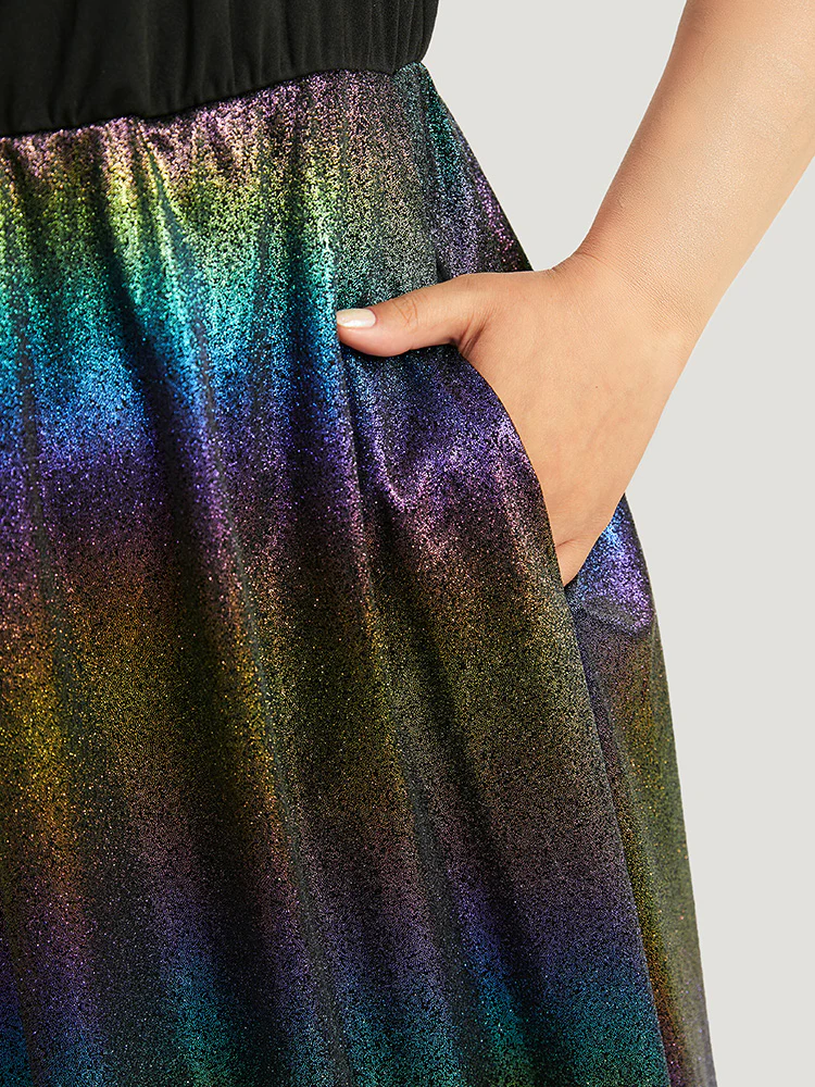 Halloween Rainbow Glitter Mesh Lapel Collar Dress - Image 6